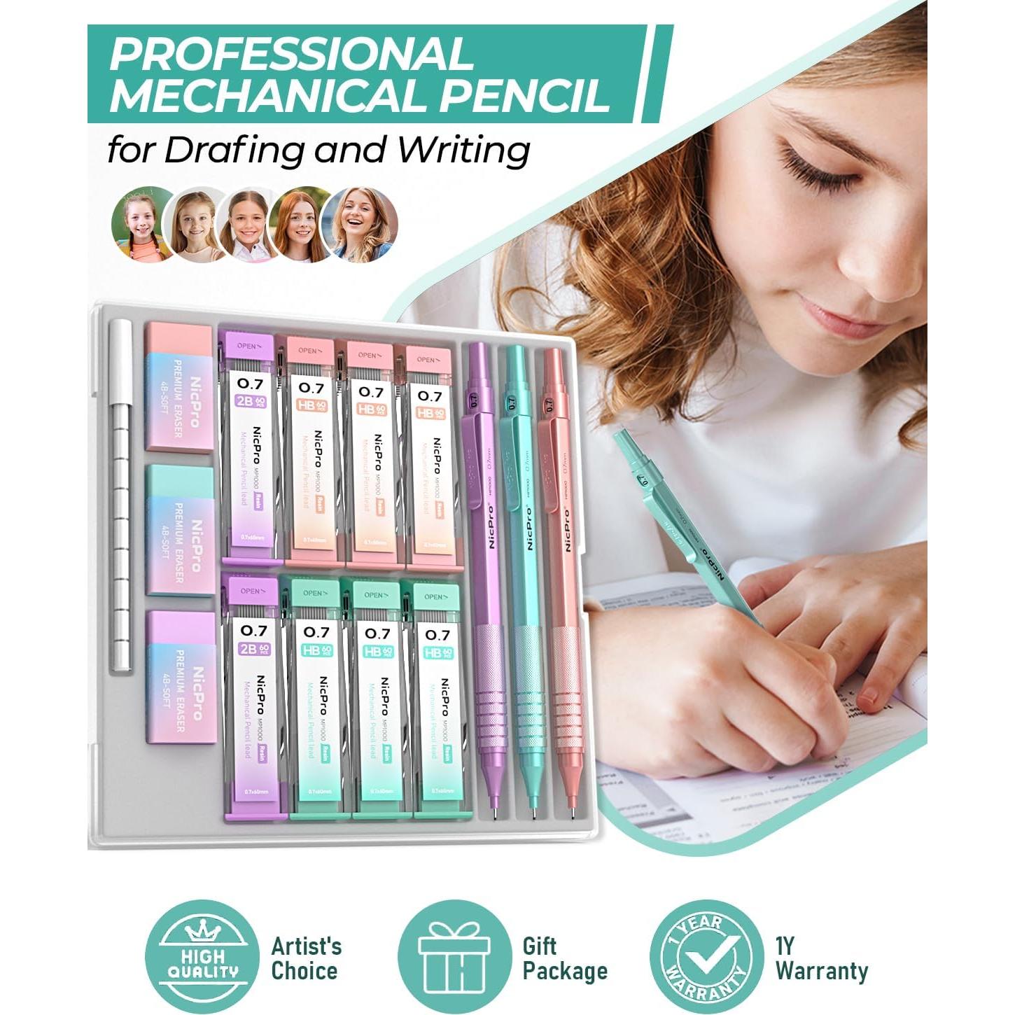 Juego de Lápices Mecánicos Nicpro 0.7mm con 480 Recargas