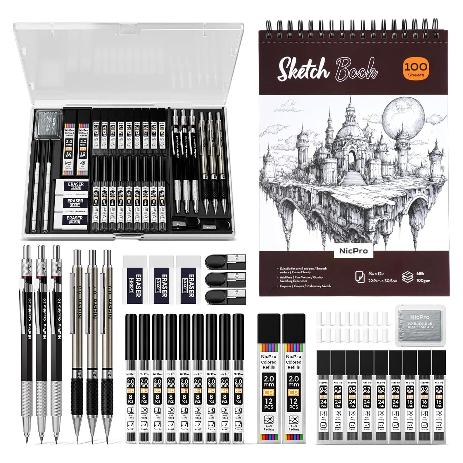 Kit de Dibujo Artístico Nicpro 37PCS - Lápices Mecánicos y Cuaderno