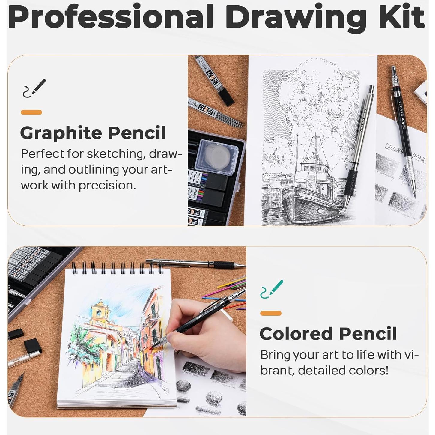Kit de Dibujo Artístico Nicpro 37PCS - Lápices Mecánicos y Cuaderno