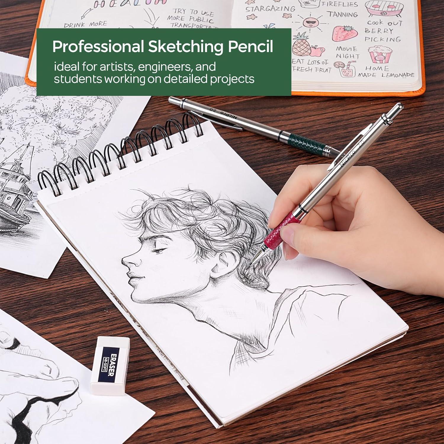 Conjunto de Lápices Mecánicos Nicpro 4 PCS 2mm con 108 Recargas