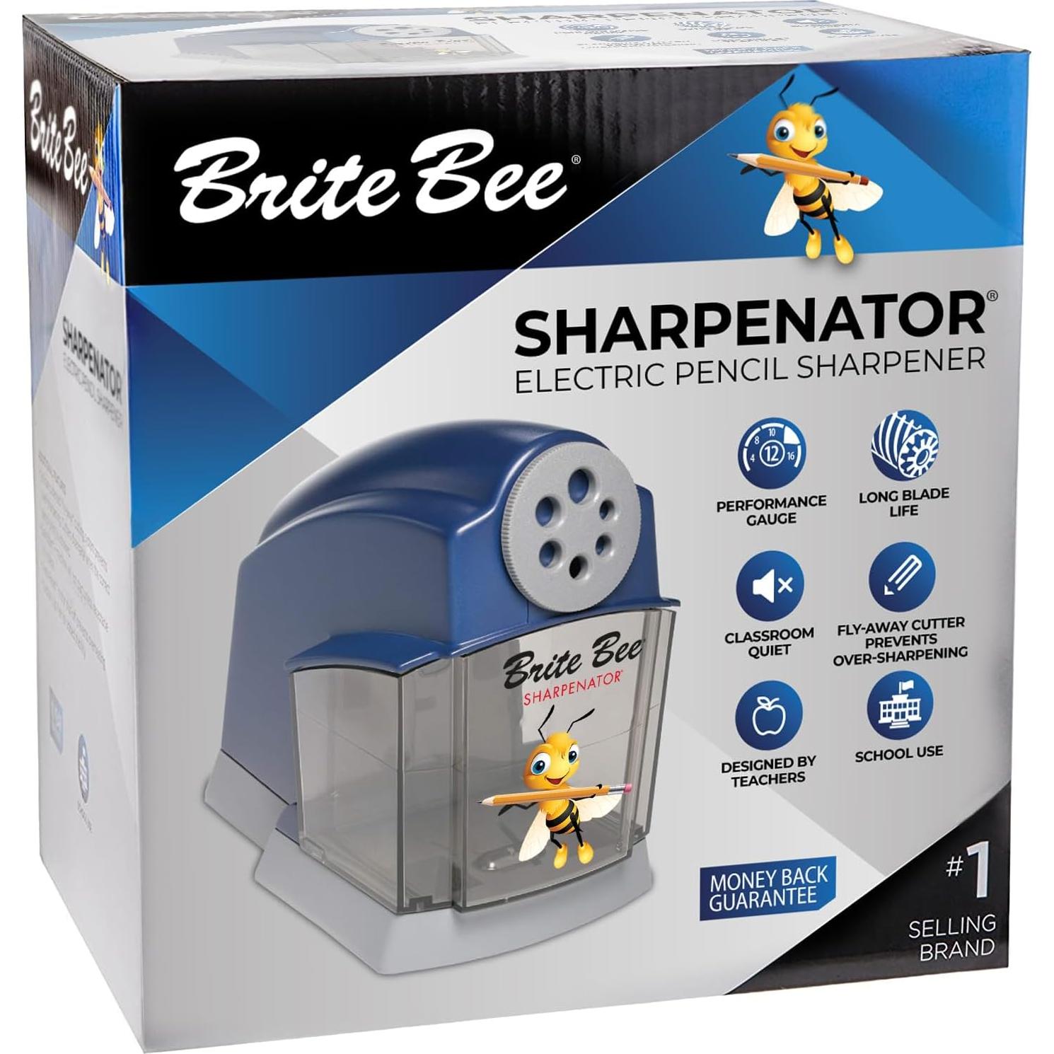 Sacapuntas Eléctrico Brite Bee 1680BBS para Aulas - Motor Silencioso, Cuchilla Helicoidal