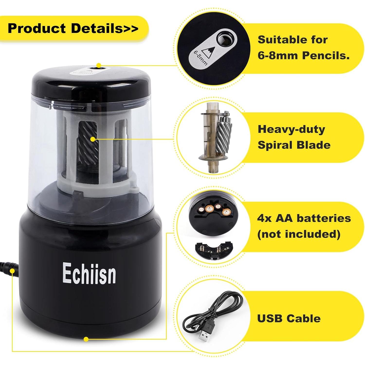 Sacapuntas Eléctrico Echiisn SN8103, Afilado Rápido y Potente