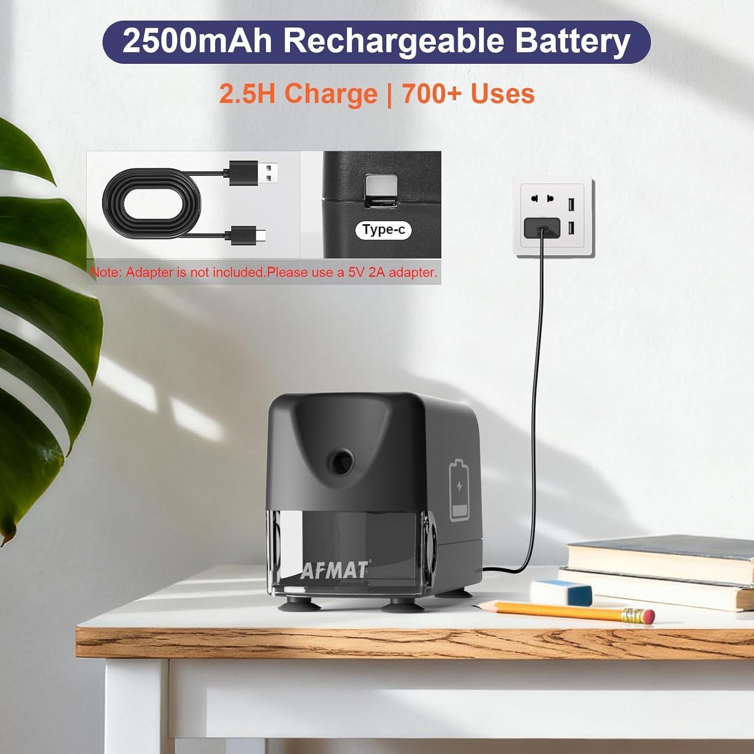 Sacapuntas Eléctrico AFMAT PSD3 Recargable 6-10.8mm Negro