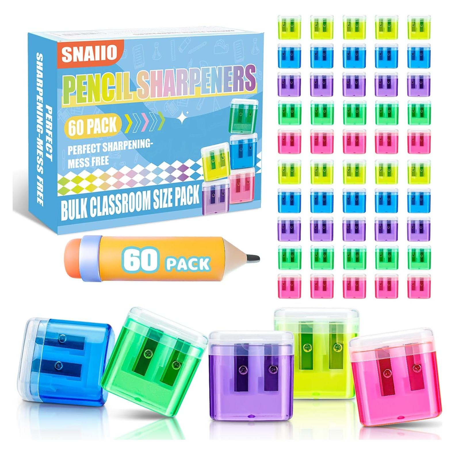 Paquete de 60 Sacapuntas Doble Agujero Snaiio Multicolor