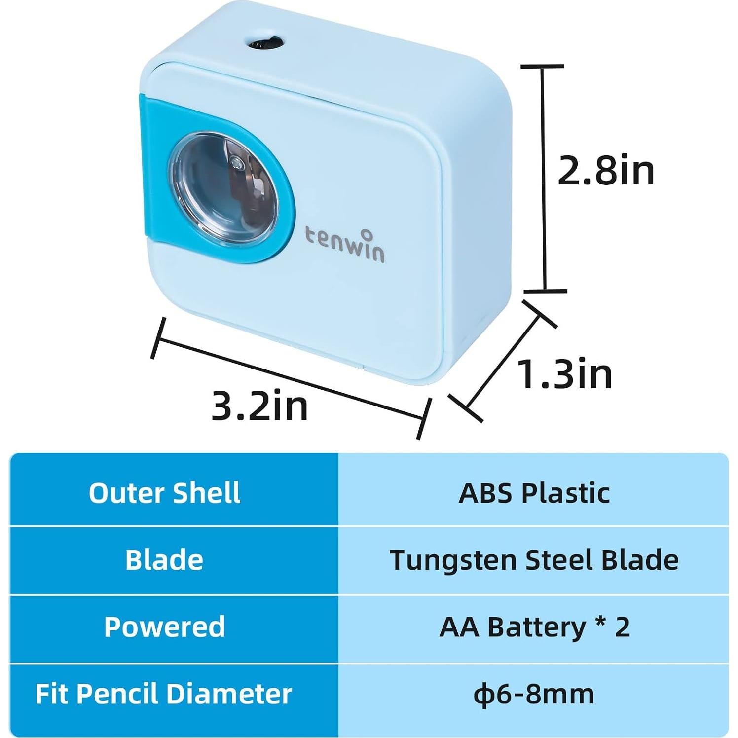 Sacapuntas Eléctrico Portátil Tenwin TW8316 Azul 6-8mm