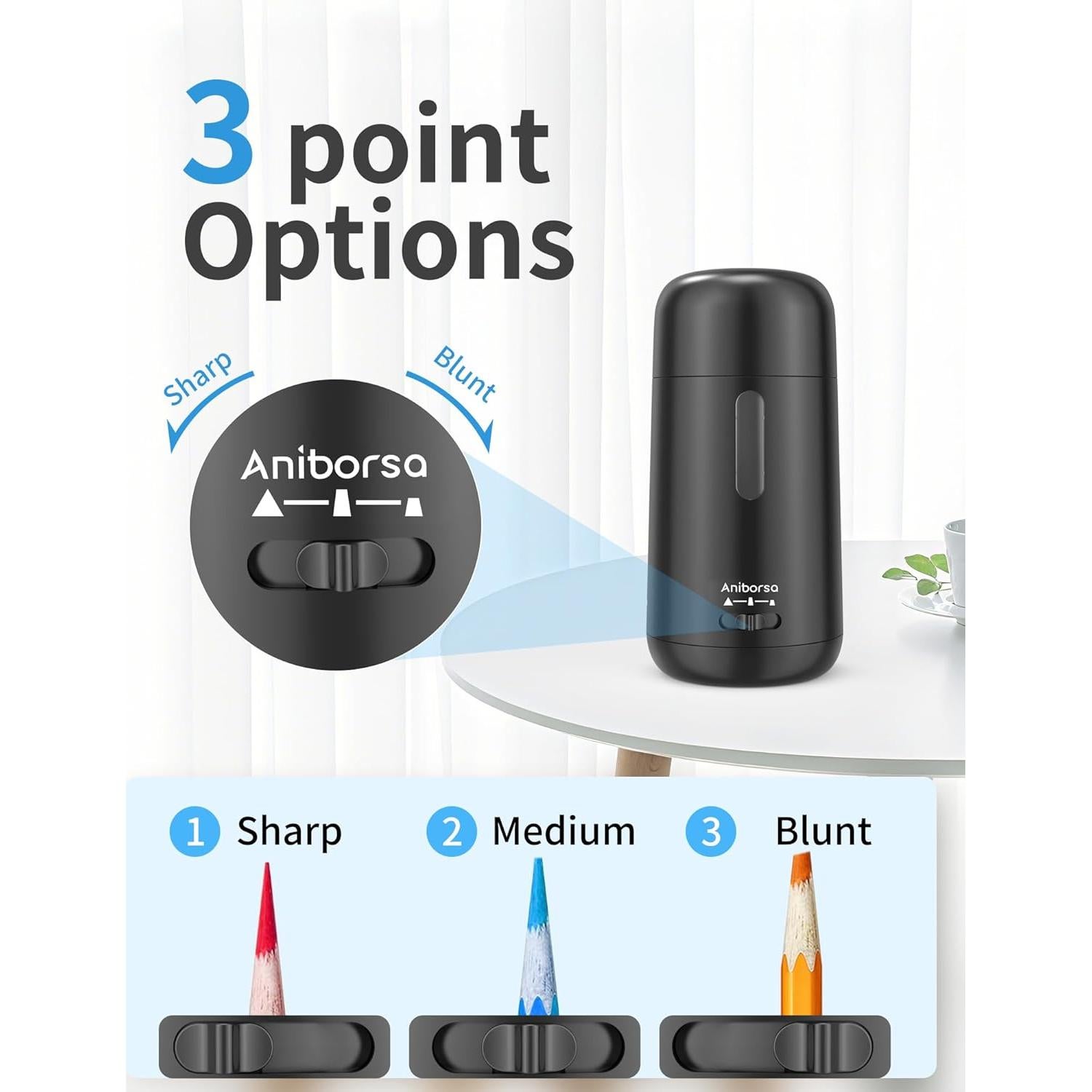 Sacapuntas Eléctrico Automático Aniborsa PS8821-BK Negro