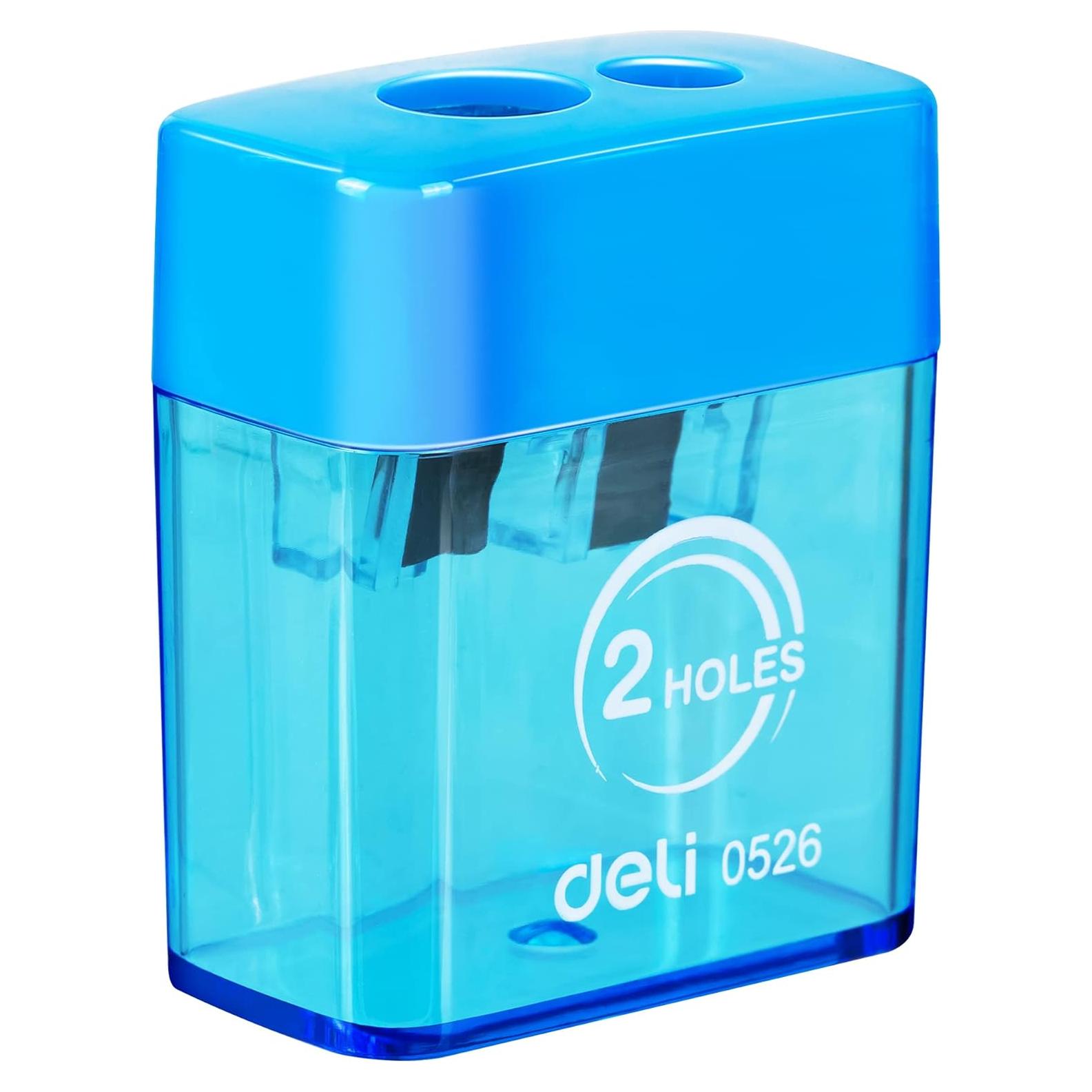 Afilador de lápiz manual Deli E0526 doble orificio con tapa