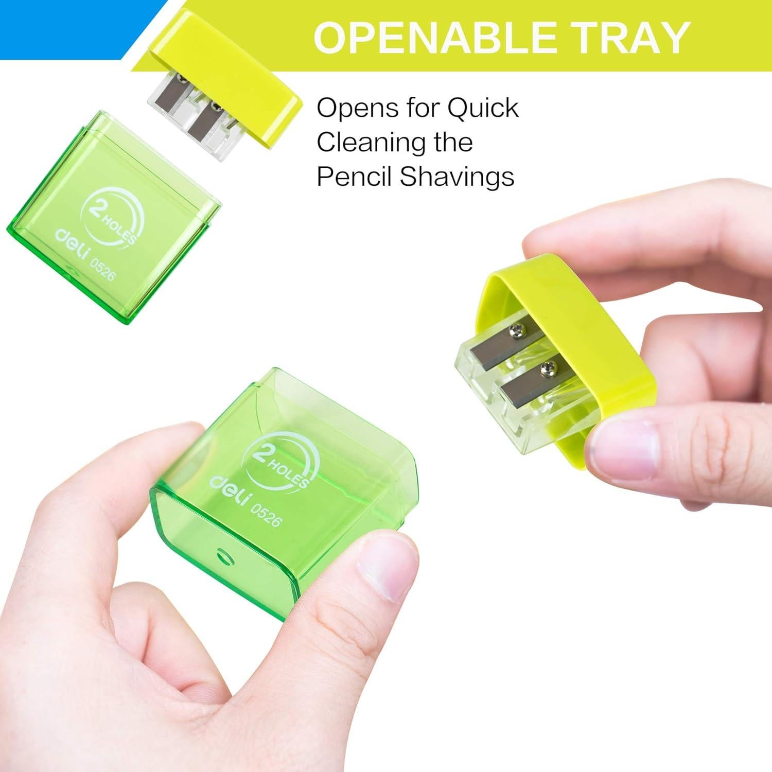 Afilador de lápiz manual Deli E0526 doble orificio con tapa