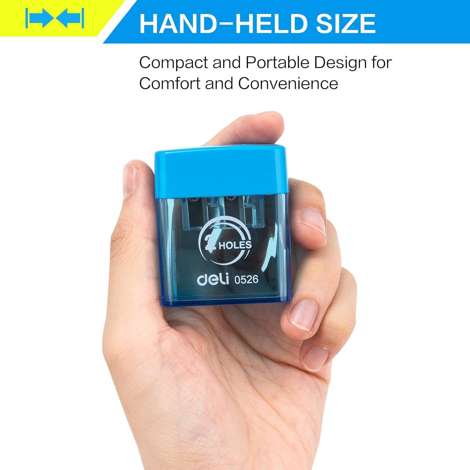 Afilador de lápiz manual Deli E0526 doble orificio con tapa
