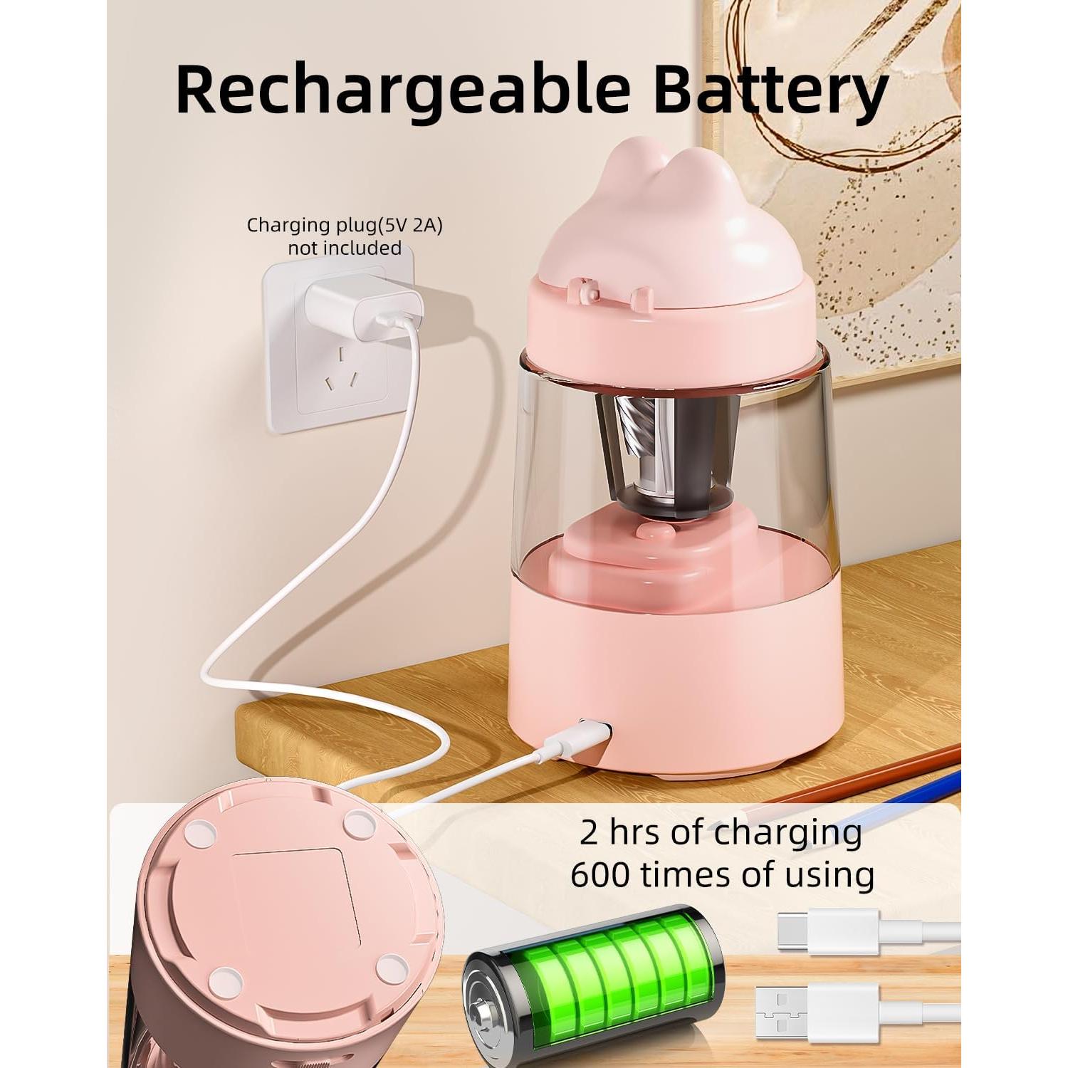 Afilalápices Eléctrico ZMOL Rosa Recargable 6-8mm Automático