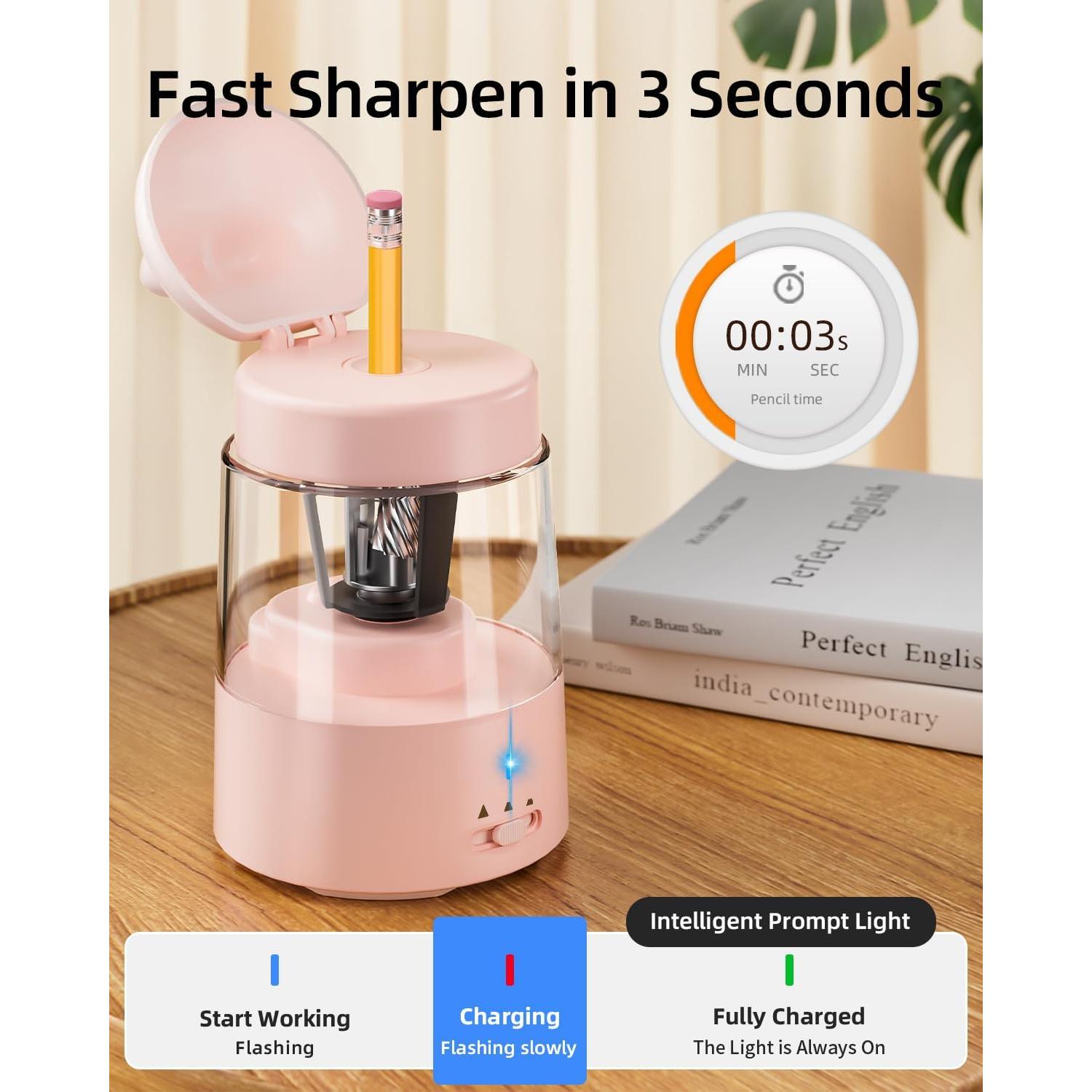 Afilalápices Eléctrico ZMOL Rosa Recargable 6-8mm Automático