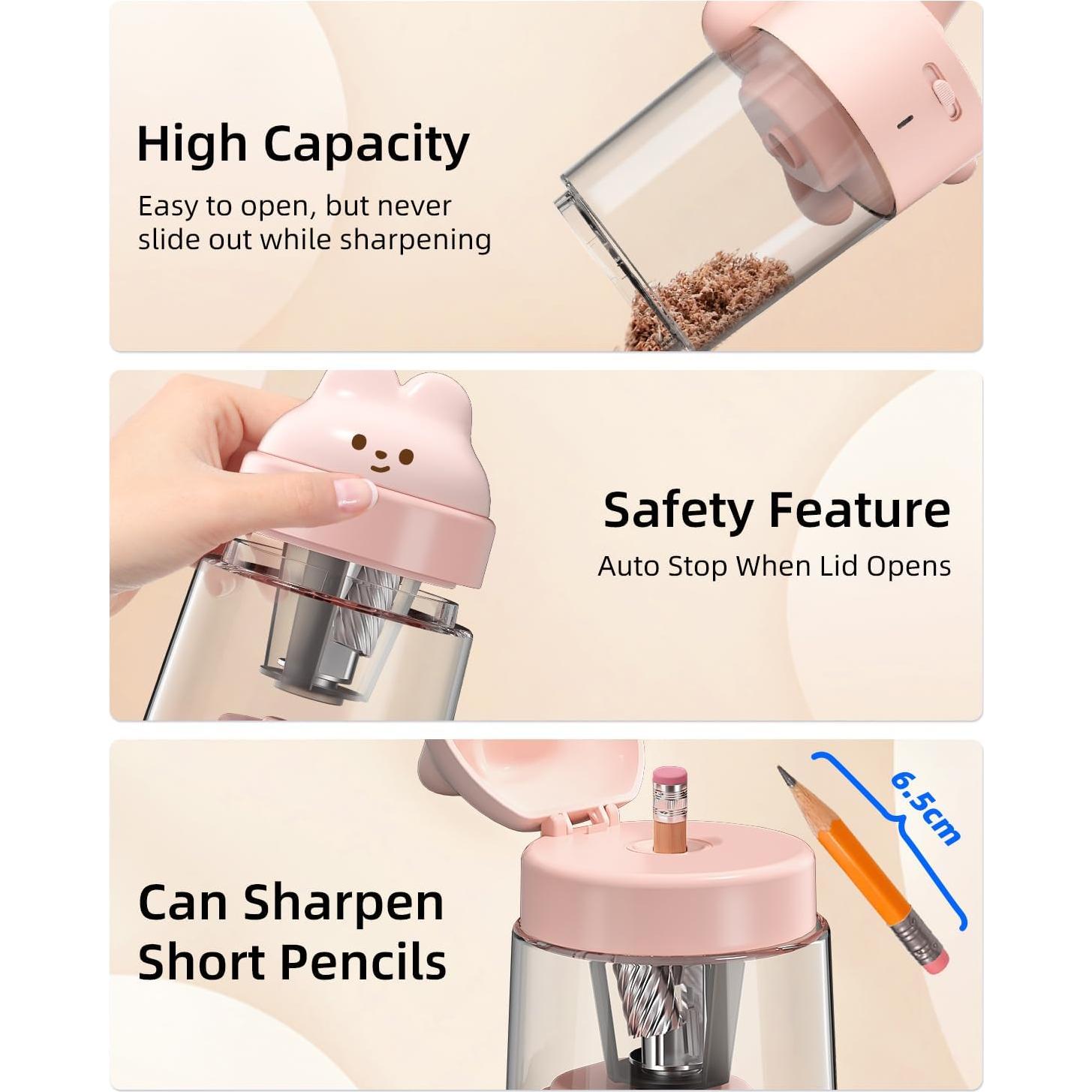 Afilalápices Eléctrico ZMOL Rosa Recargable 6-8mm Automático