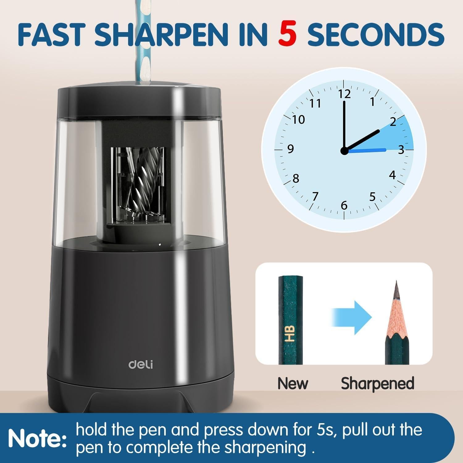 Afilador Eléctrico de Lápices Deli Negro Automático USB