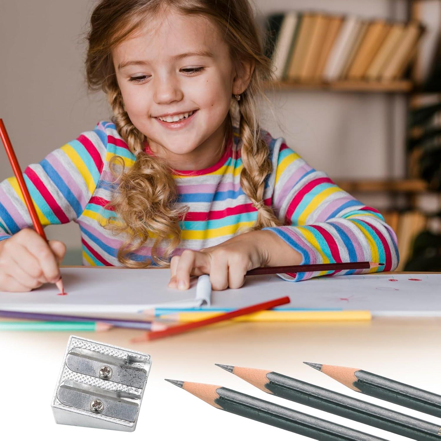 Paquete de 8 Sacapuntas de Metal Bonsicoky 2 Agujeros Plata