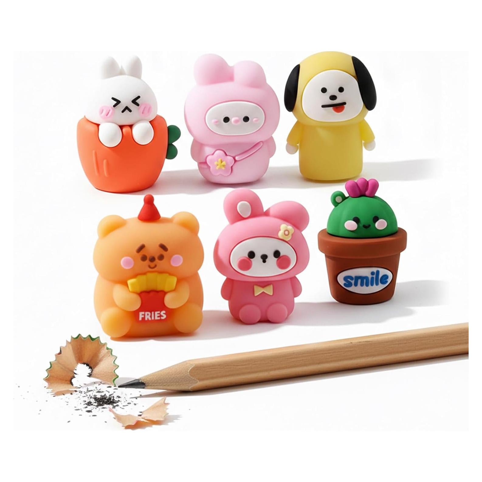 Set de 6 Sacapuntas Lindos Baowindy para Niños - Animales Kawaii