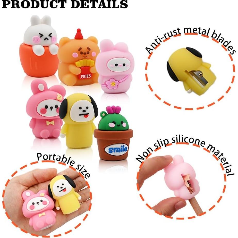 Set de 6 Sacapuntas Lindos Baowindy para Niños - Animales Kawaii
