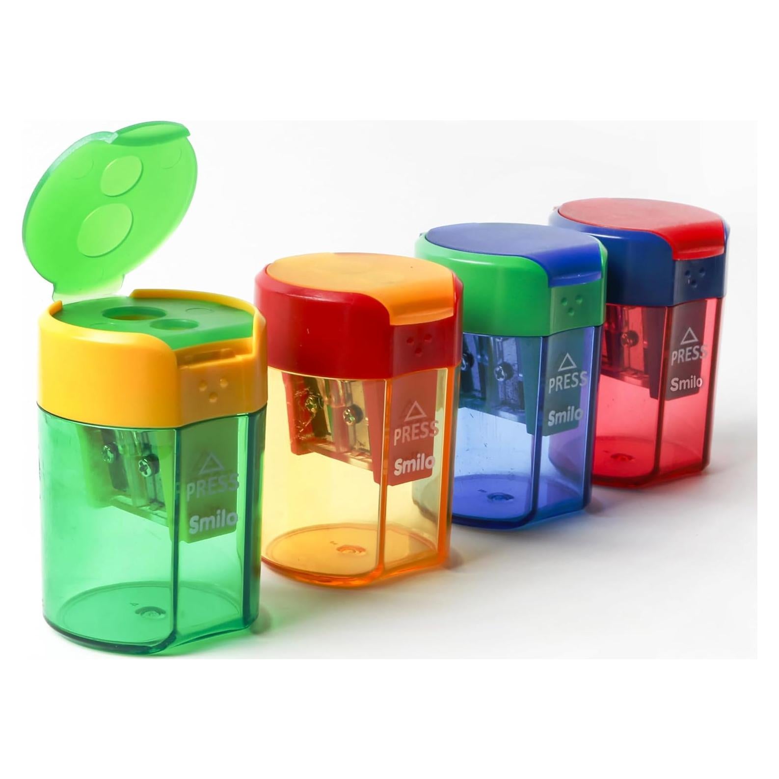 Juego de 4 Sacapuntas Manuales Smilo Doble Orificio - Gran Capacidad