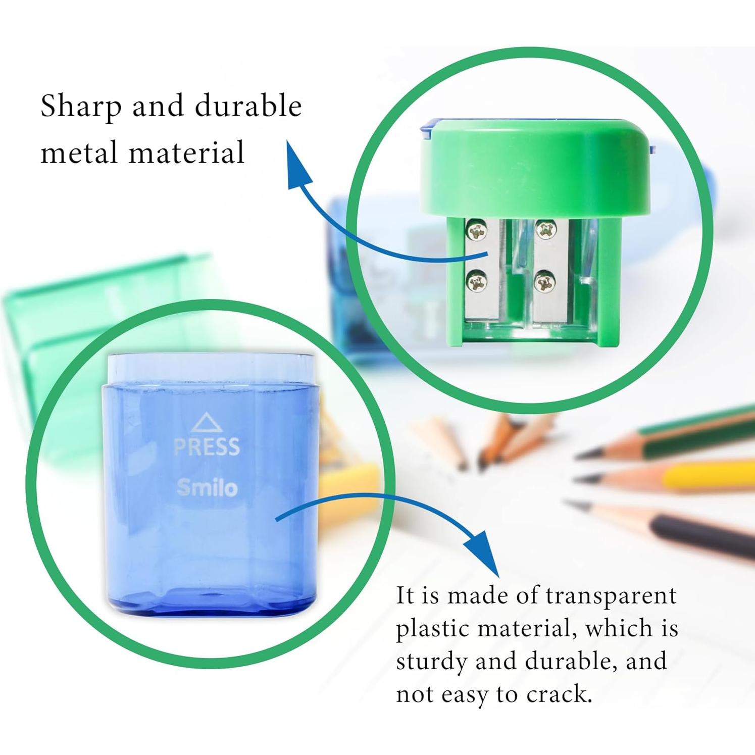 Juego de 4 Sacapuntas Manuales Smilo Doble Orificio - Gran Capacidad