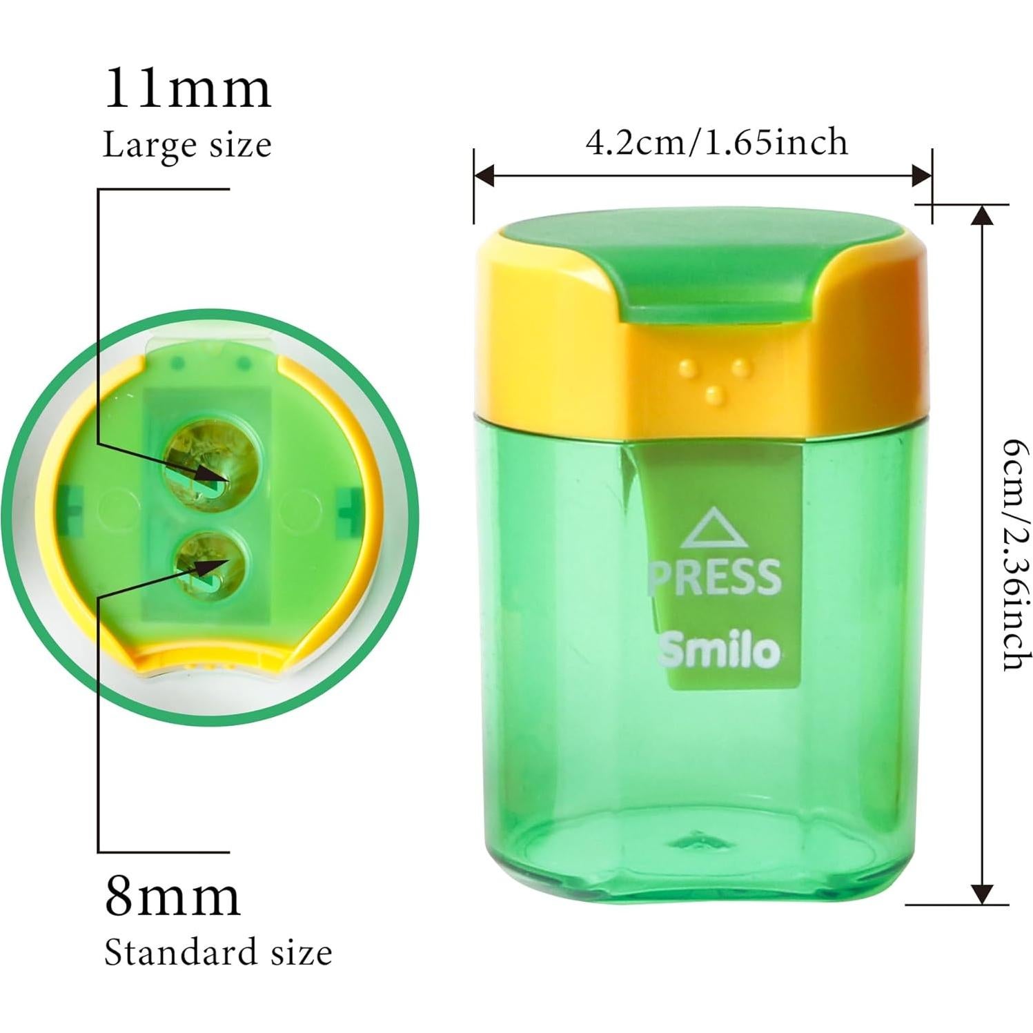 Juego de 4 Sacapuntas Manuales Smilo Doble Orificio - Gran Capacidad