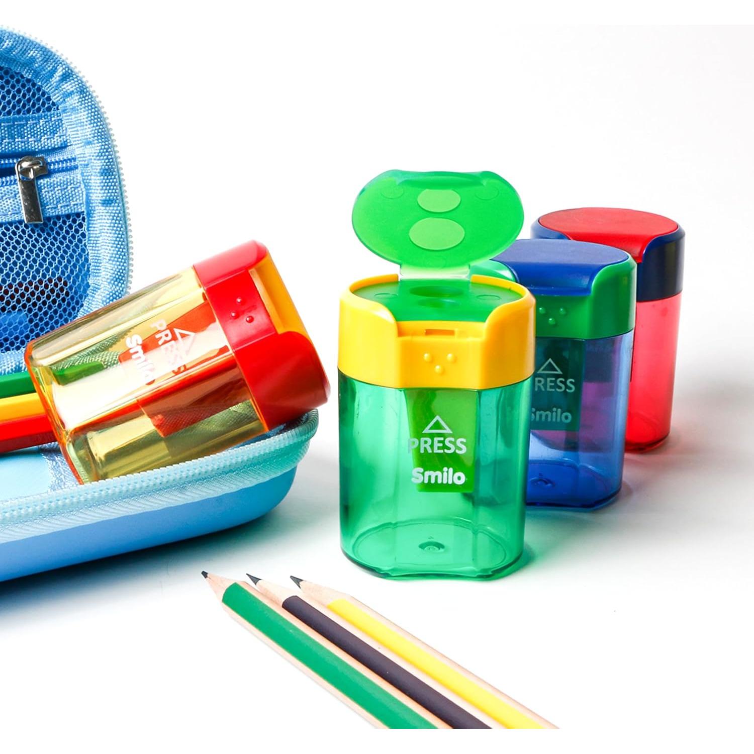 Juego de 4 Sacapuntas Manuales Smilo Doble Orificio - Gran Capacidad