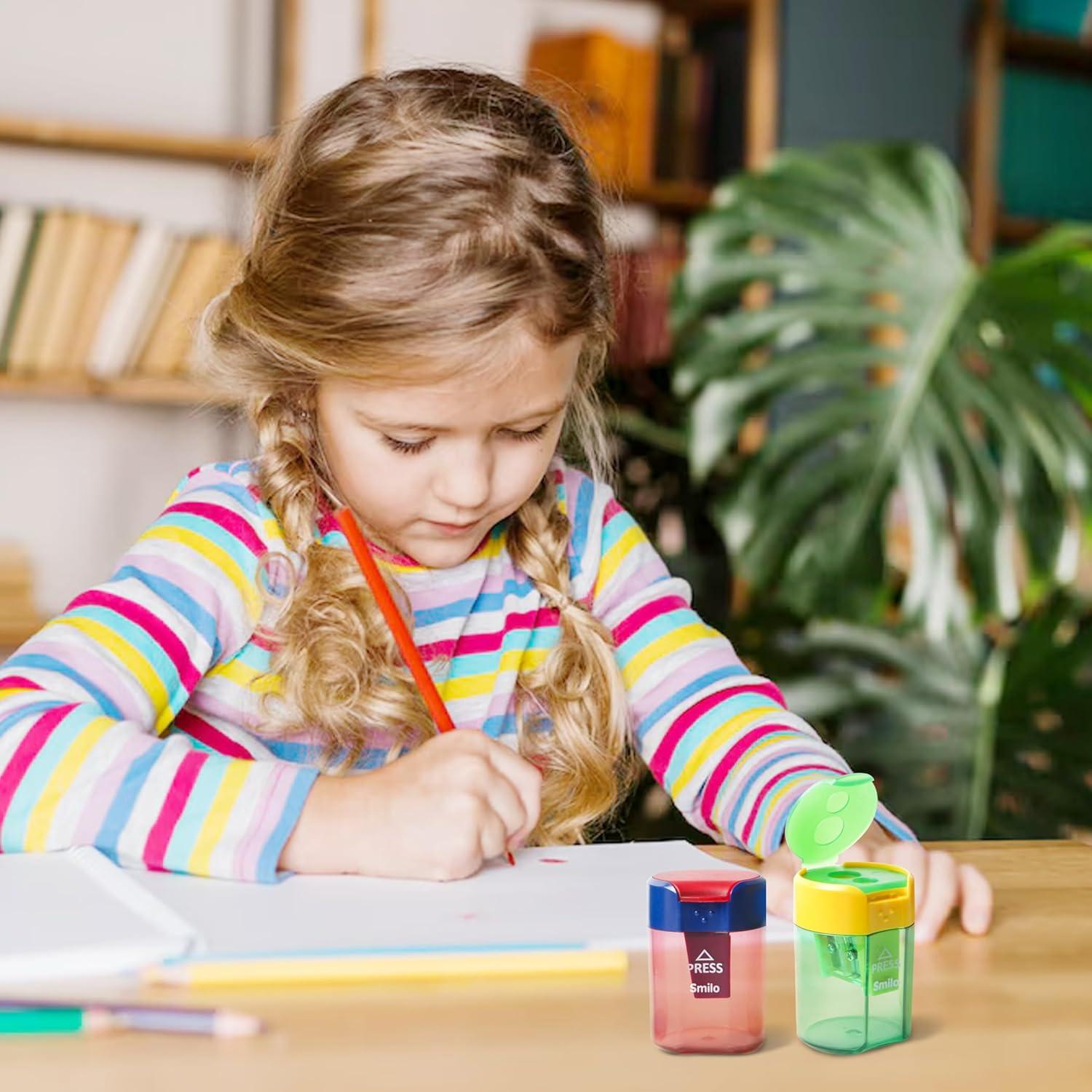 Juego de 4 Sacapuntas Manuales Smilo Doble Orificio - Gran Capacidad