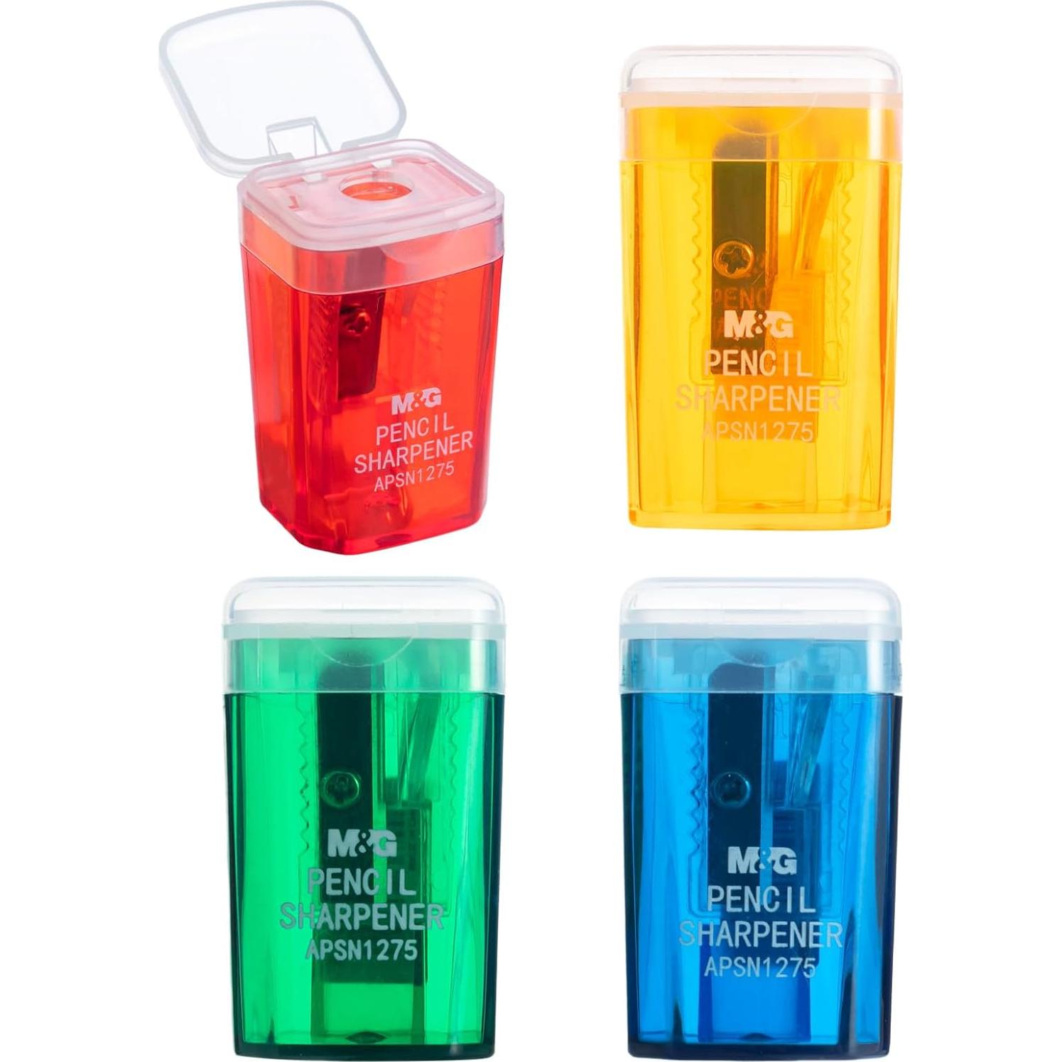 Sacapuntas Manual M&G 4 Pcs Compacto Colorido con Cubiertas