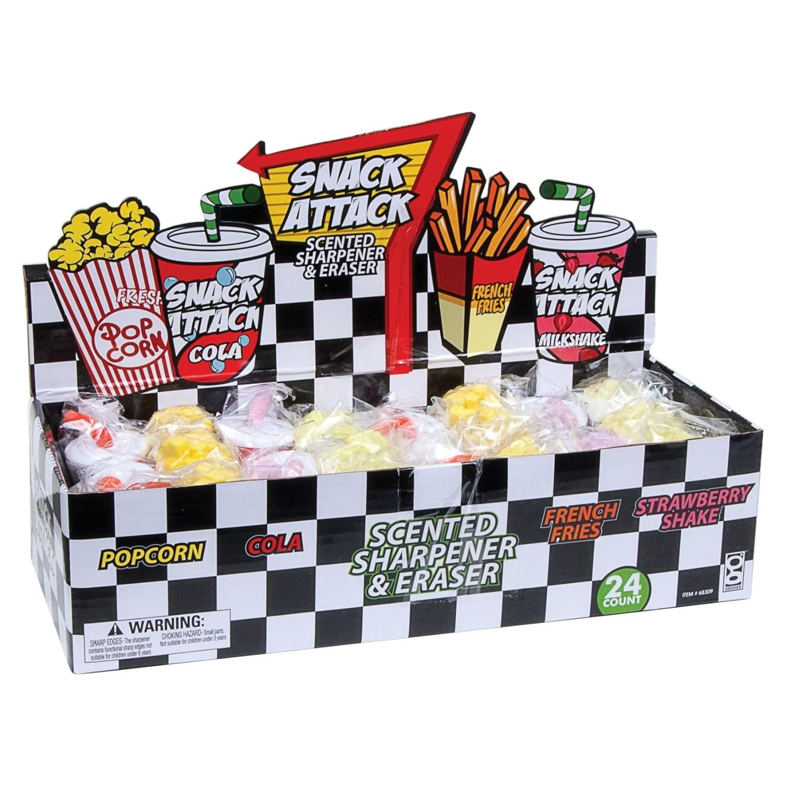 Combo Sacapuntas y Borrador Raymond Geddes Snacks 24 Piezas