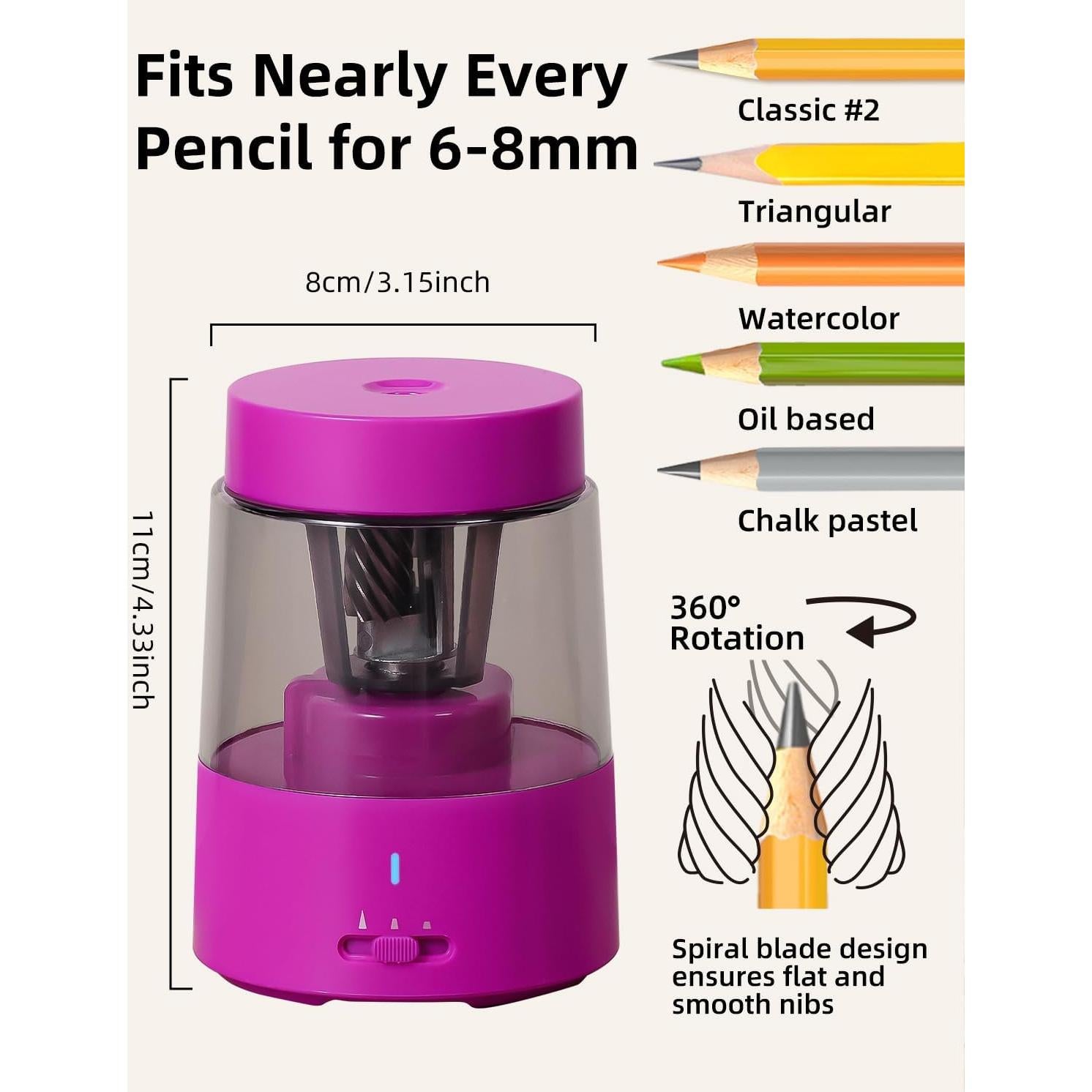 Sacapuntas Eléctrico ZMOL Rosa Recargable 320g 3 Modos