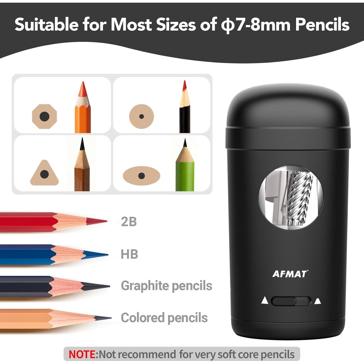 Sacapuntas Eléctrico AFMAT PSX7 Automático 7-8mm Negro