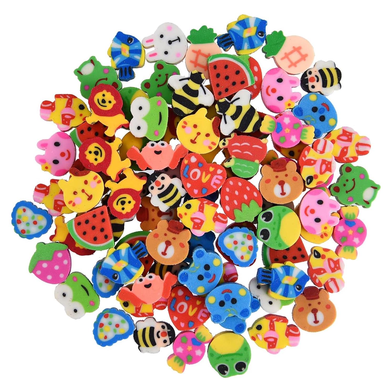 400 Borradores Mini de Frutas y Animales Jsehchya - Coloridos