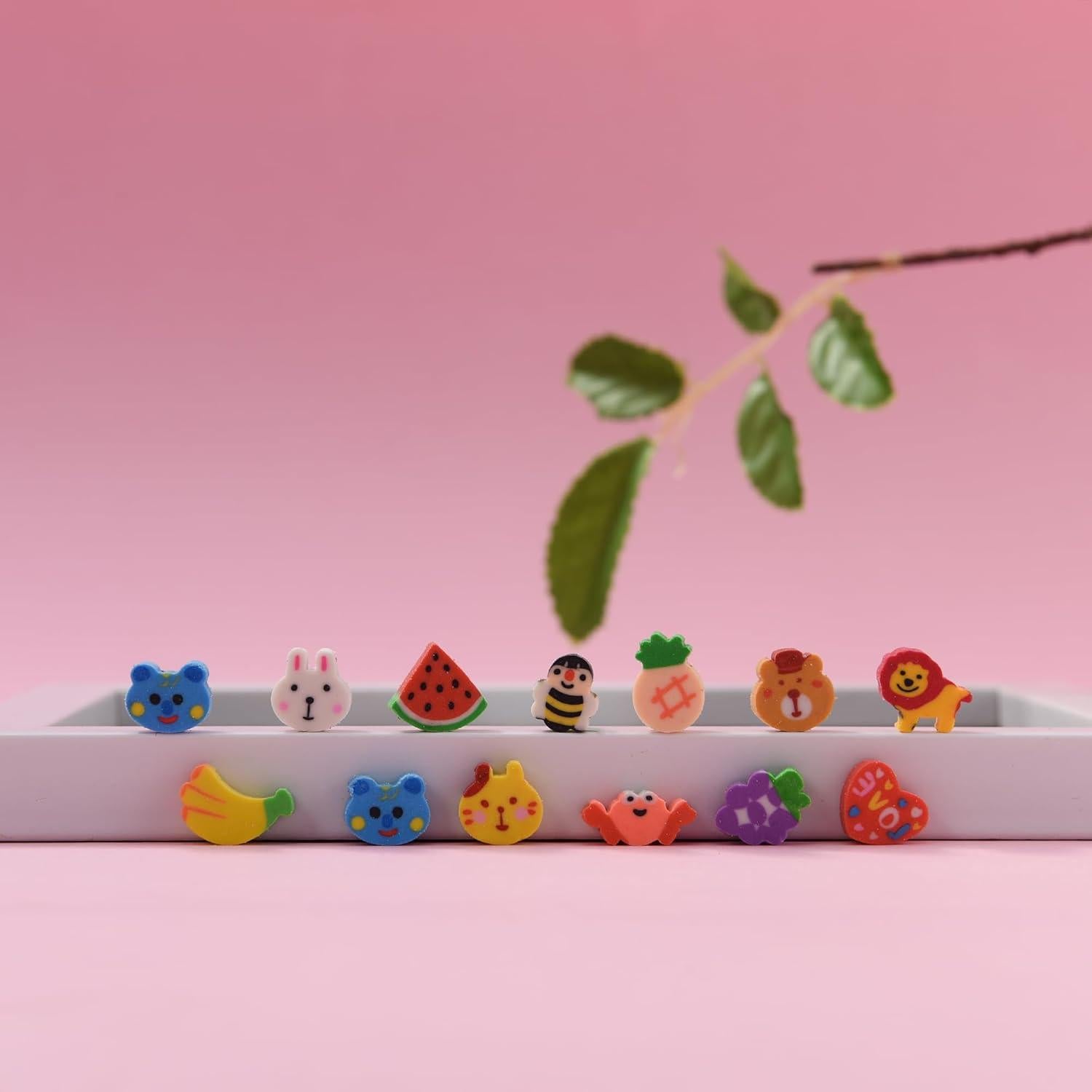 400 Borradores Mini de Frutas y Animales Jsehchya - Coloridos