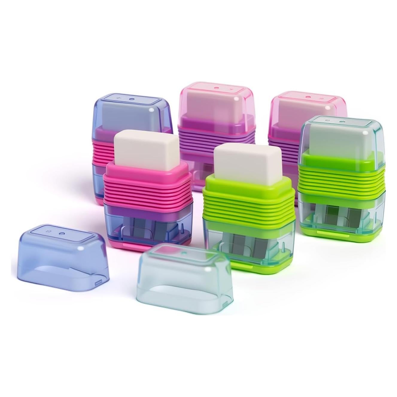 Juego de 6 Sacapuntas Doble Orificio Ouksma con Borradores