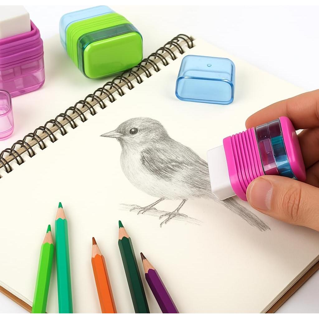 Juego de 6 Sacapuntas Doble Orificio Ouksma con Borradores