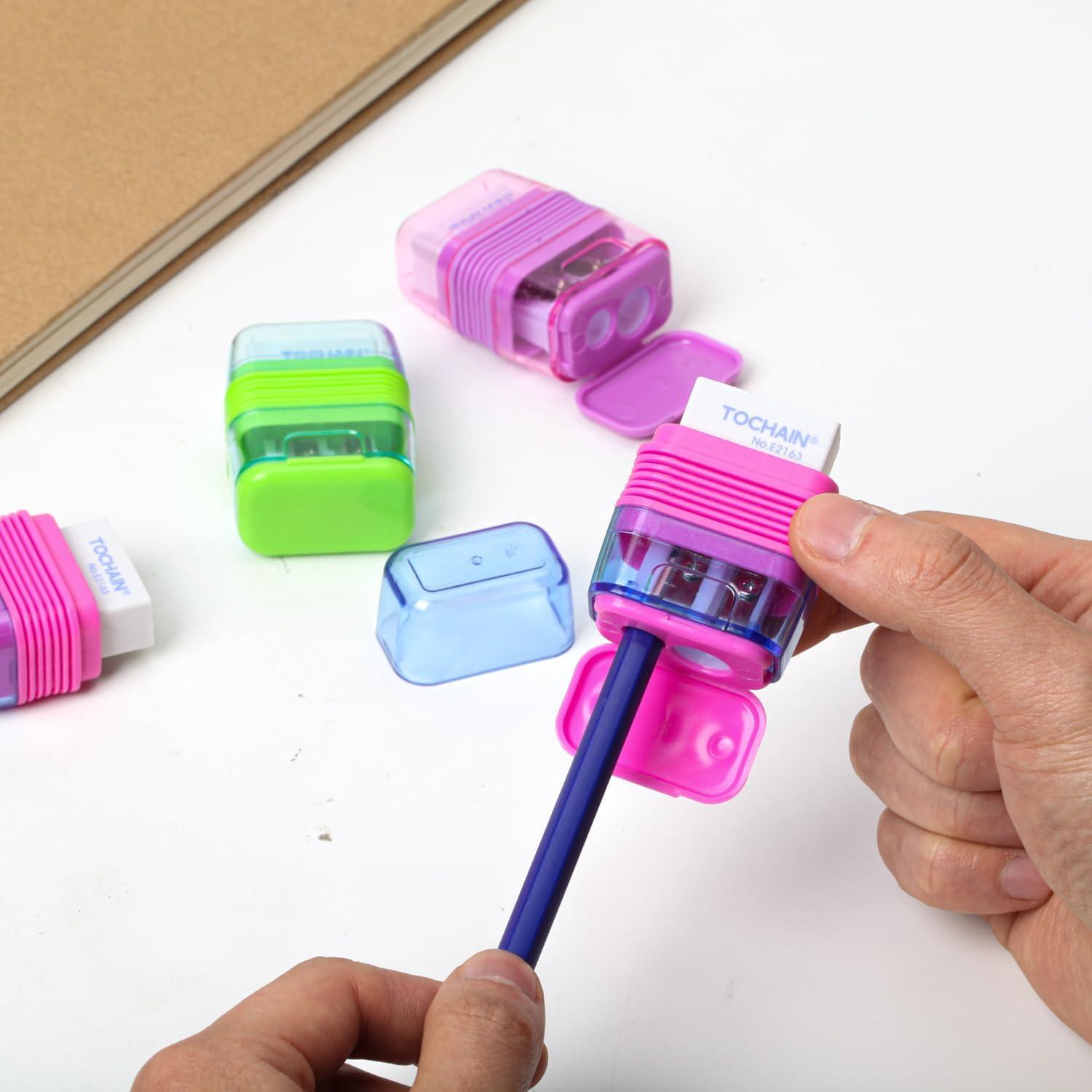 Juego de 6 Sacapuntas Doble Orificio Ouksma con Borradores