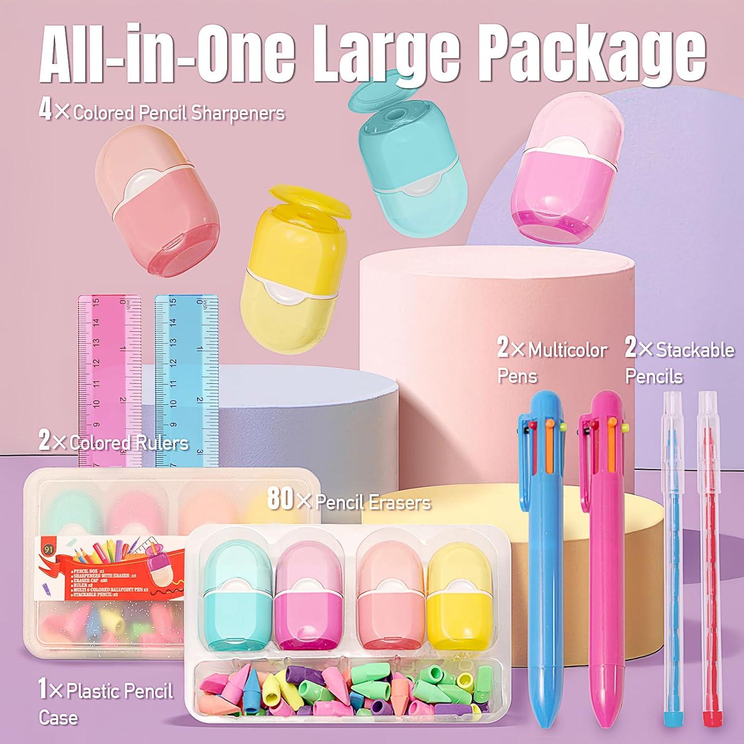 Juego de útiles escolares Clock King con estuche y 80 borradores