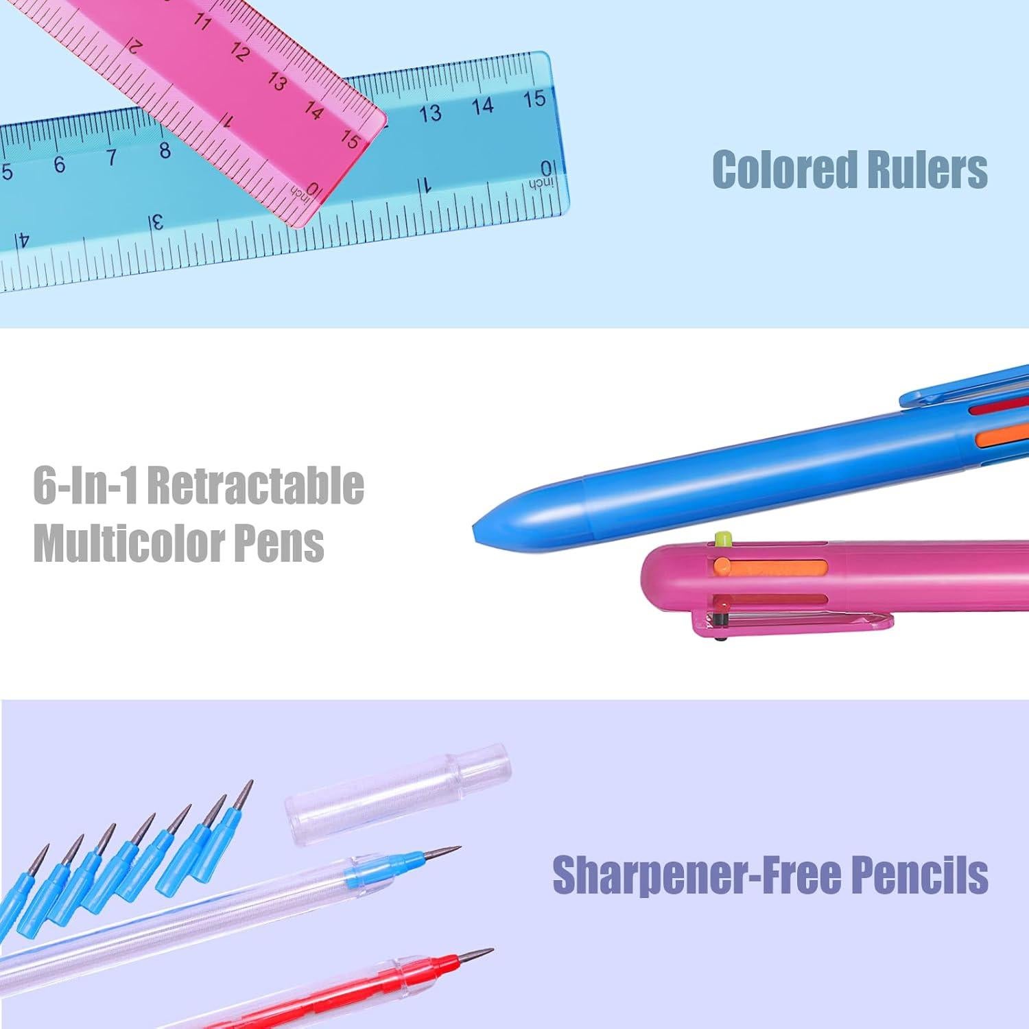 Juego de útiles escolares Clock King con estuche y 80 borradores