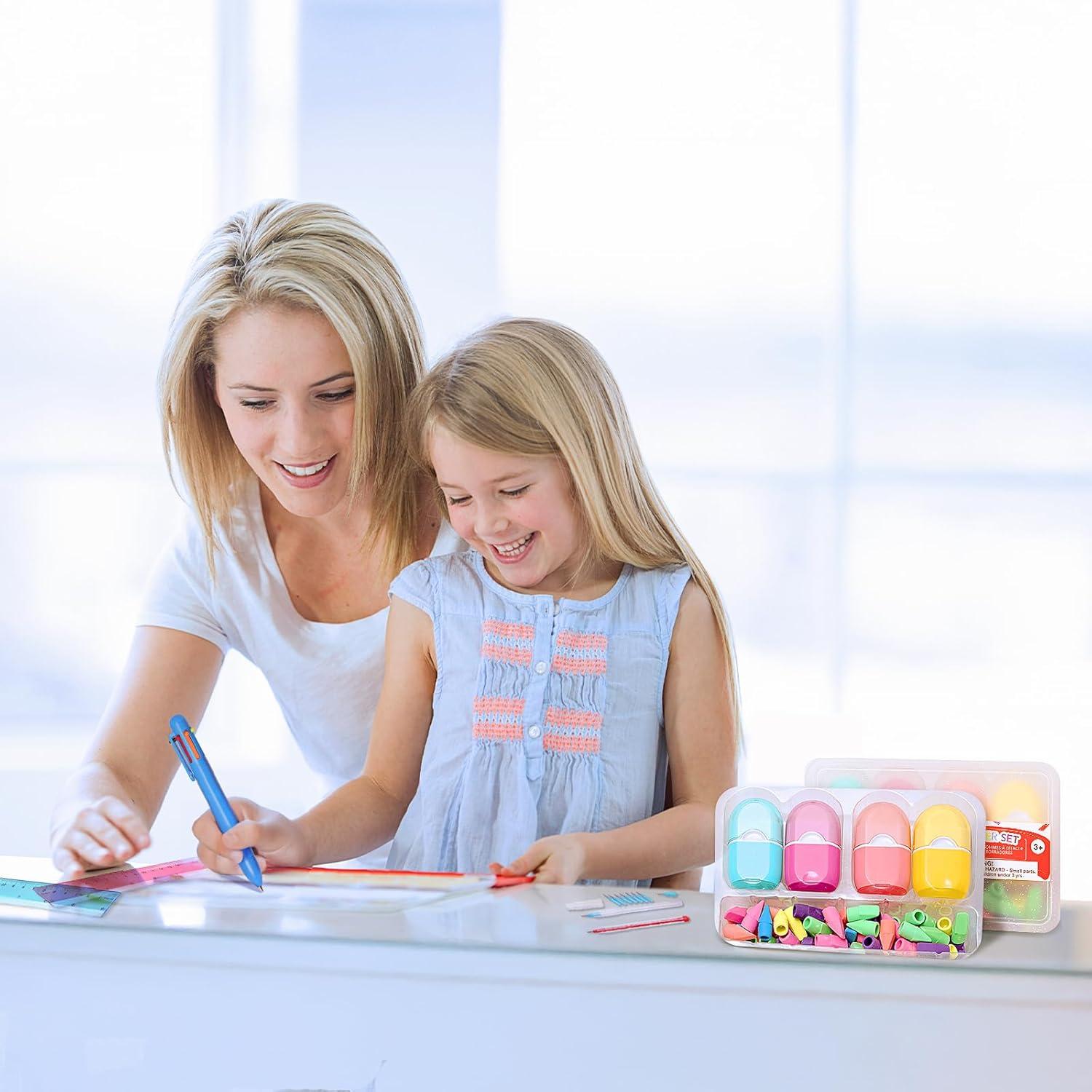 Juego de útiles escolares Clock King con estuche y 80 borradores