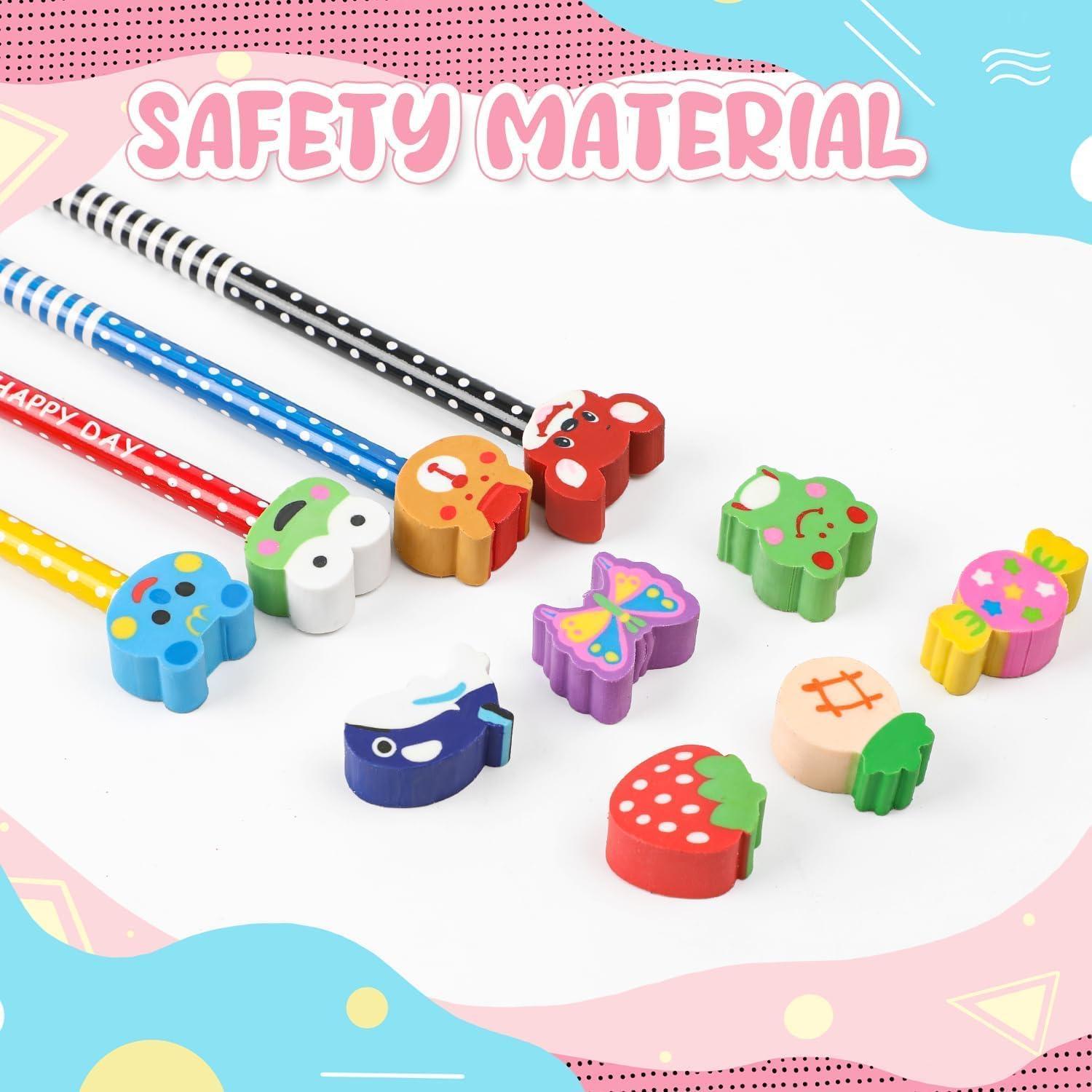 Juego de 24 Lápices de Madera SULOLI con Borradores Divertidos