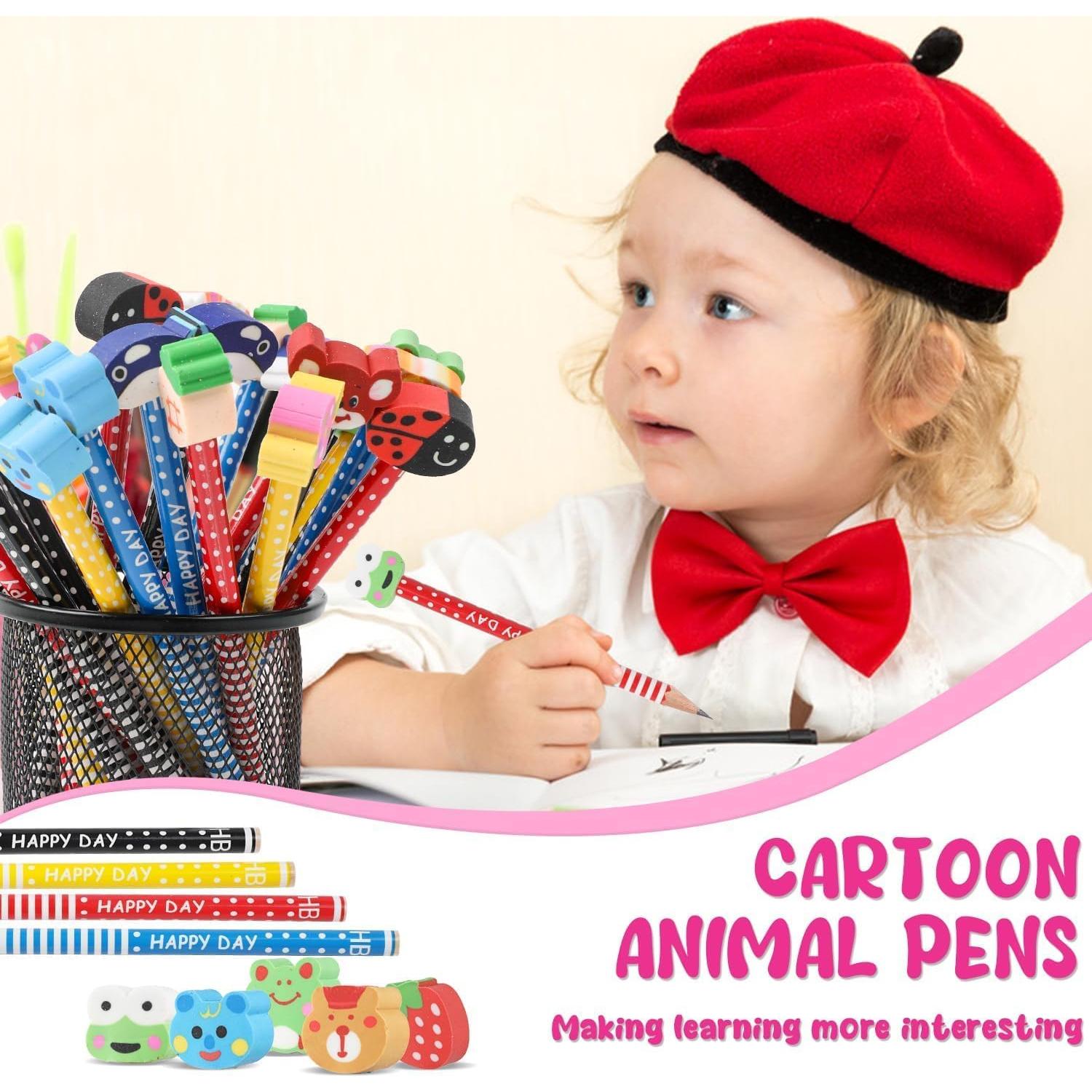 Juego de 24 Lápices de Madera SULOLI con Borradores Divertidos