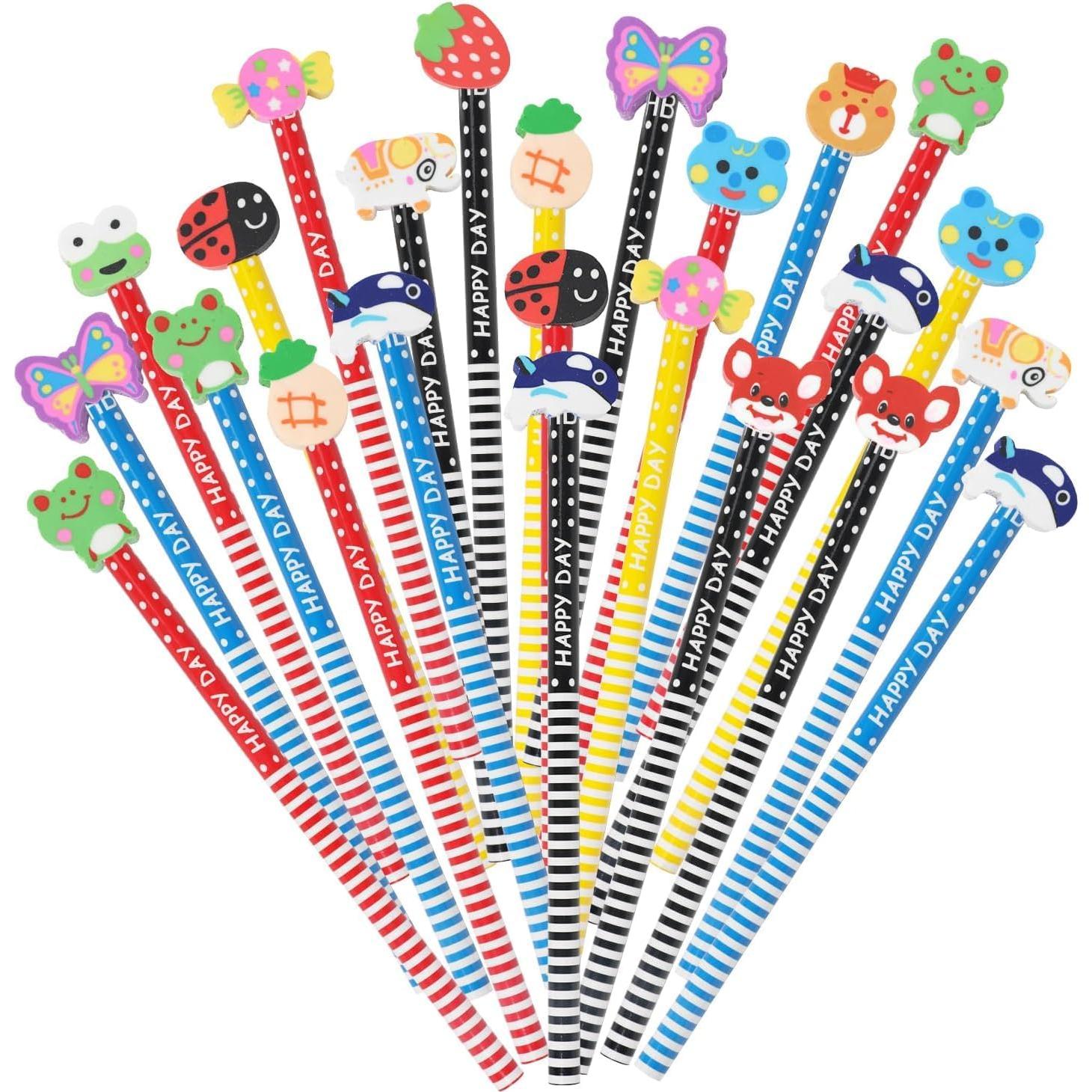 Juego de 24 Lápices de Madera SULOLI con Borradores Divertidos