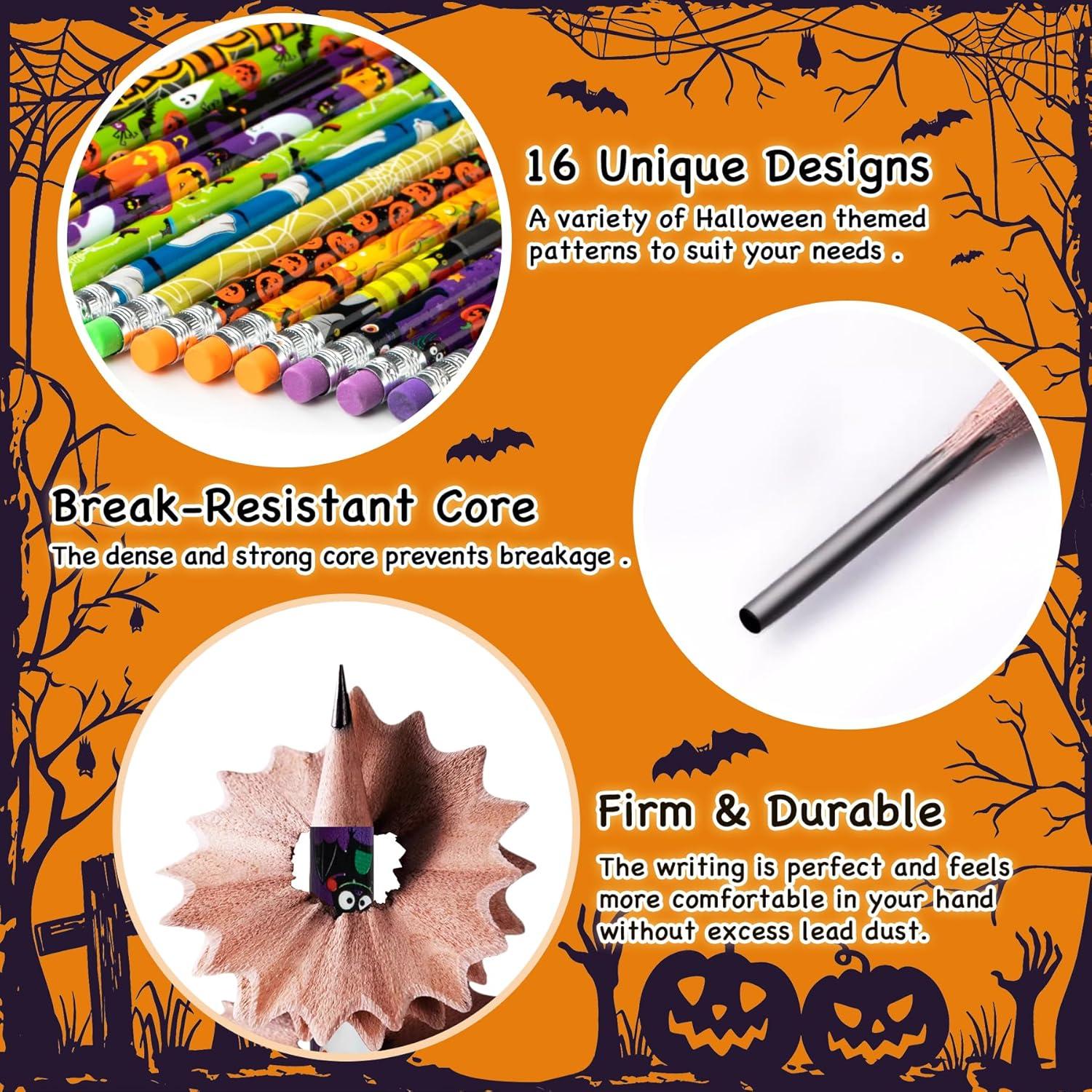 Set de 16 lápices y borradores temáticos Halloween Hunanou