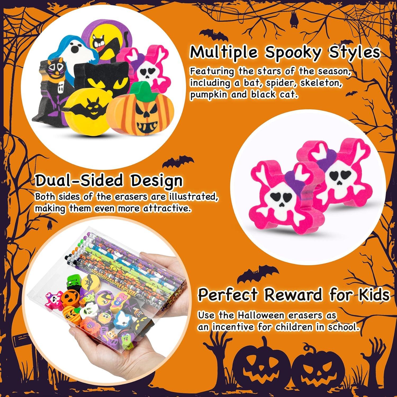 Set de 16 lápices y borradores temáticos Halloween Hunanou