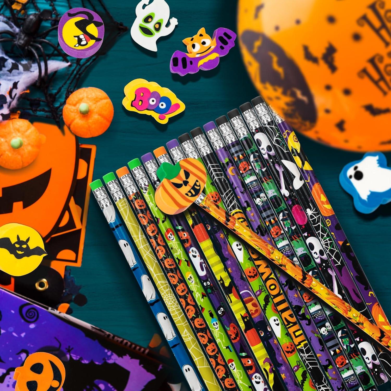 Set de 16 lápices y borradores temáticos Halloween Hunanou