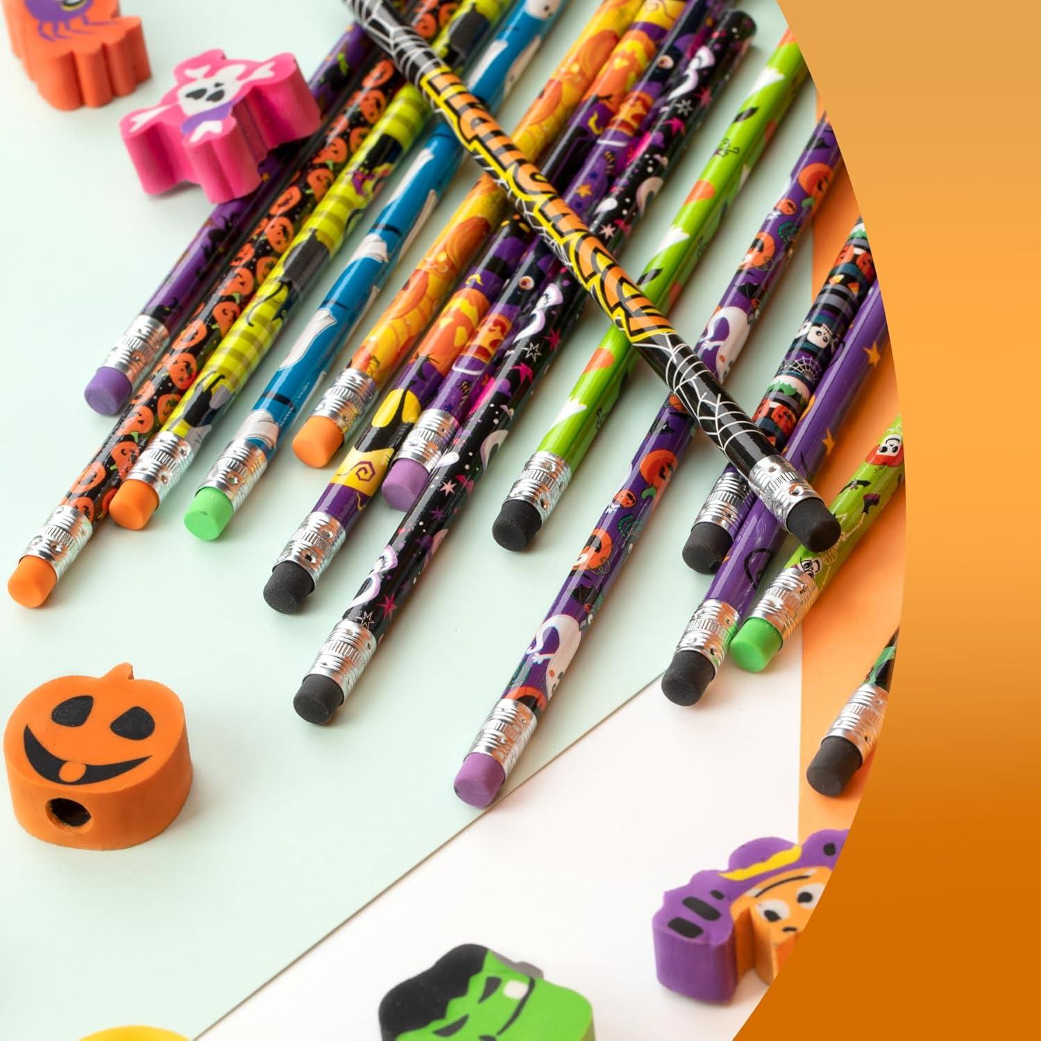 Set de 16 lápices y borradores temáticos Halloween Hunanou