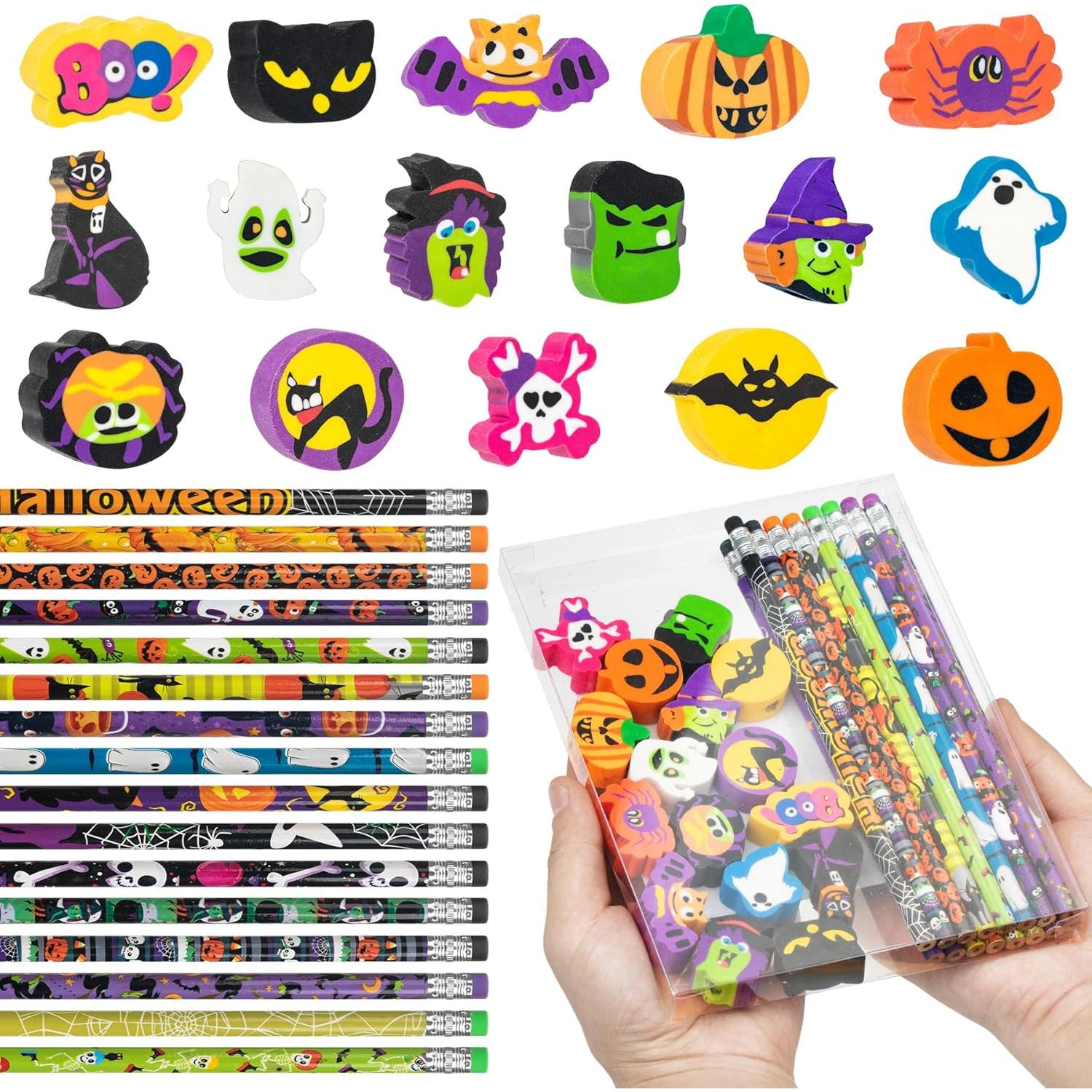 Set de 16 lápices y borradores temáticos Halloween Hunanou
