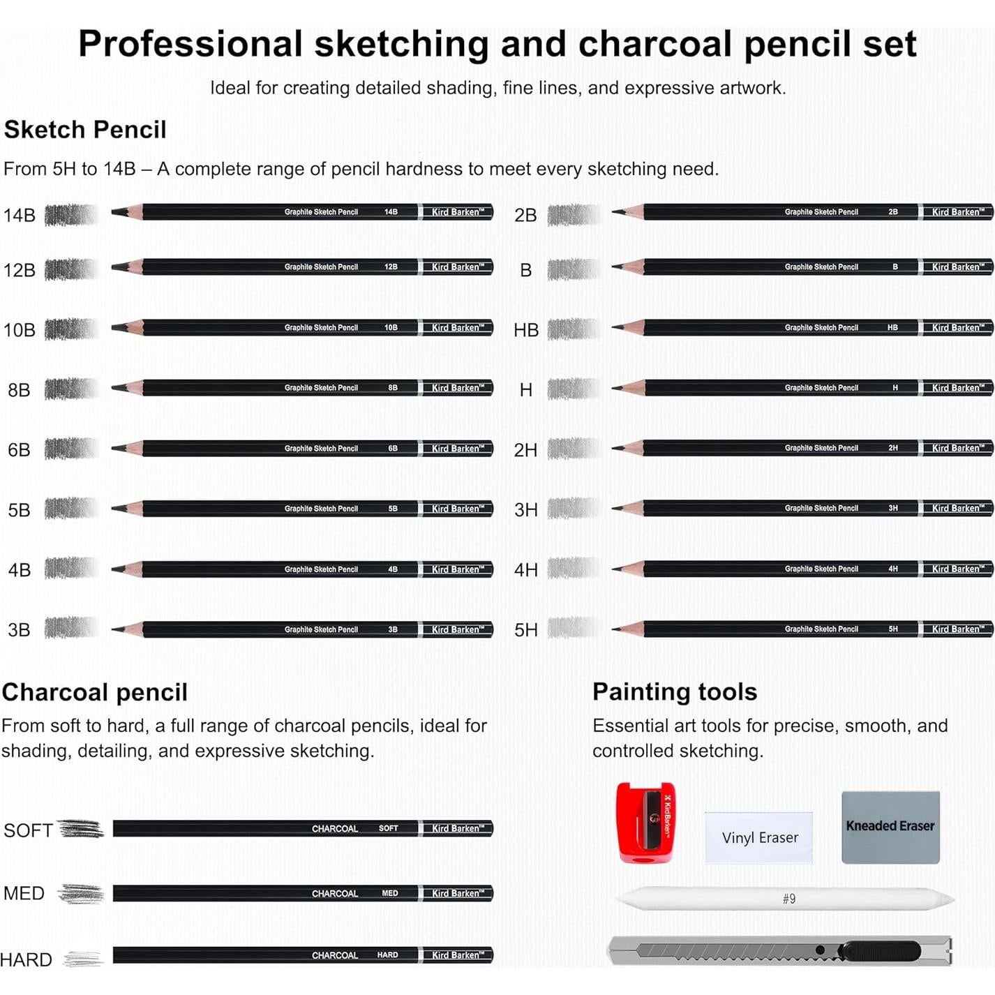Juego de Lápices de Dibujo Profesional Kird Barken 24 Piezas