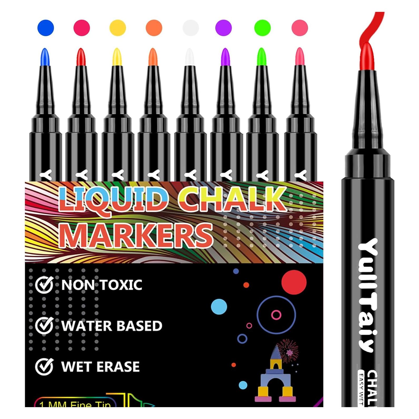Marcadores de Tiza Líquida YullTaiy Set de 8 Colores 1mm