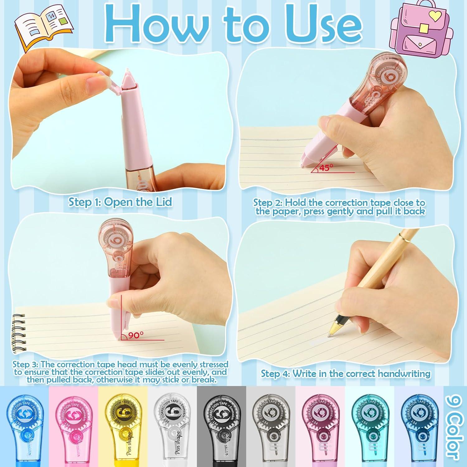 Paquete de 9 bolígrafos correctores Auroray 1.27 cm x 600 cm