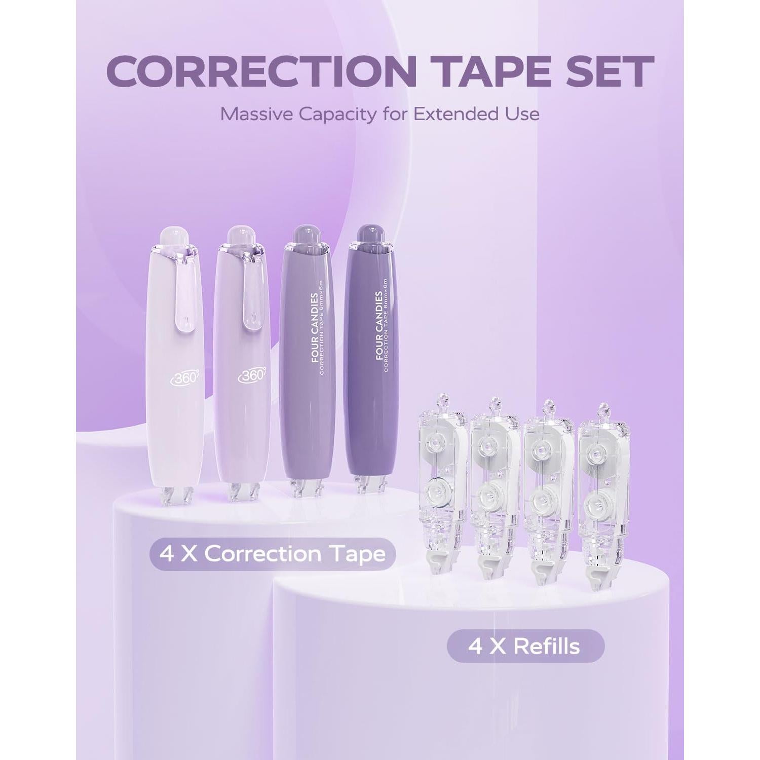 Cinta Correctora Retráctil Cuatro Caramelos 6mm Blanca 4PCS