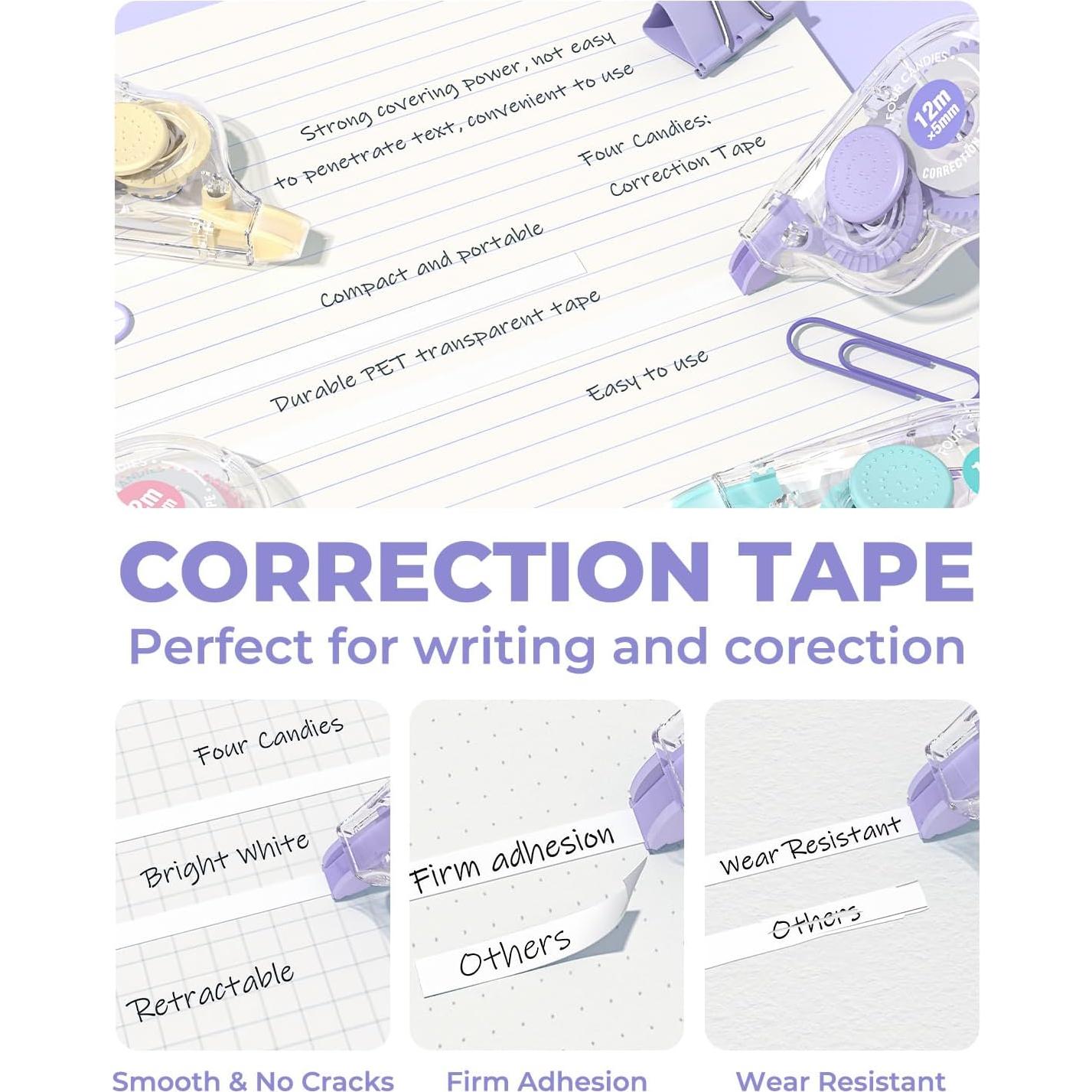 Cinta Correctora Blanca Four Candies, 8 Paquetes, 12 Metros